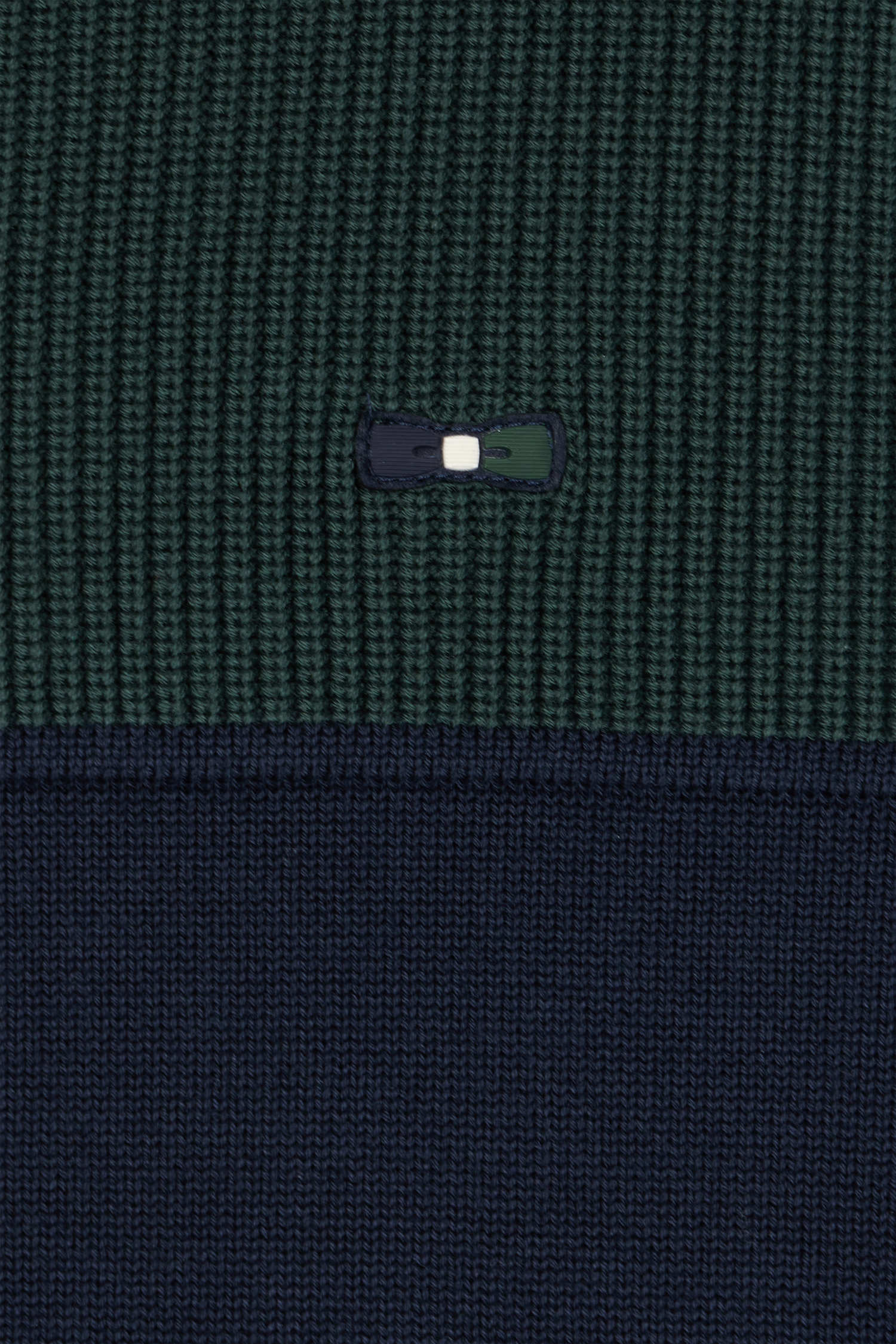 Cardigan zippé à col montant marine et vert en coton