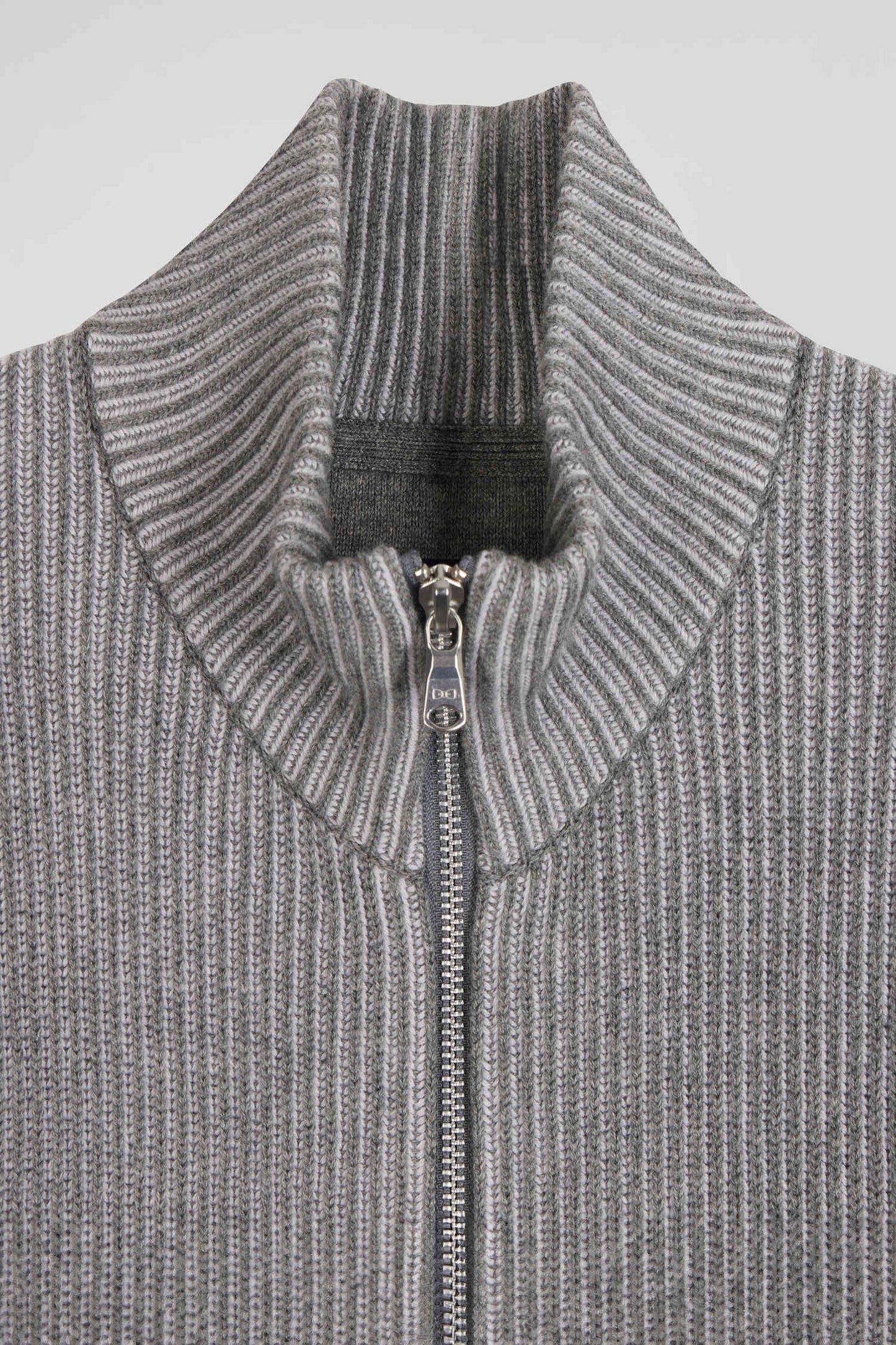 Cardigan zippé en laine et coton gris coupe Regular