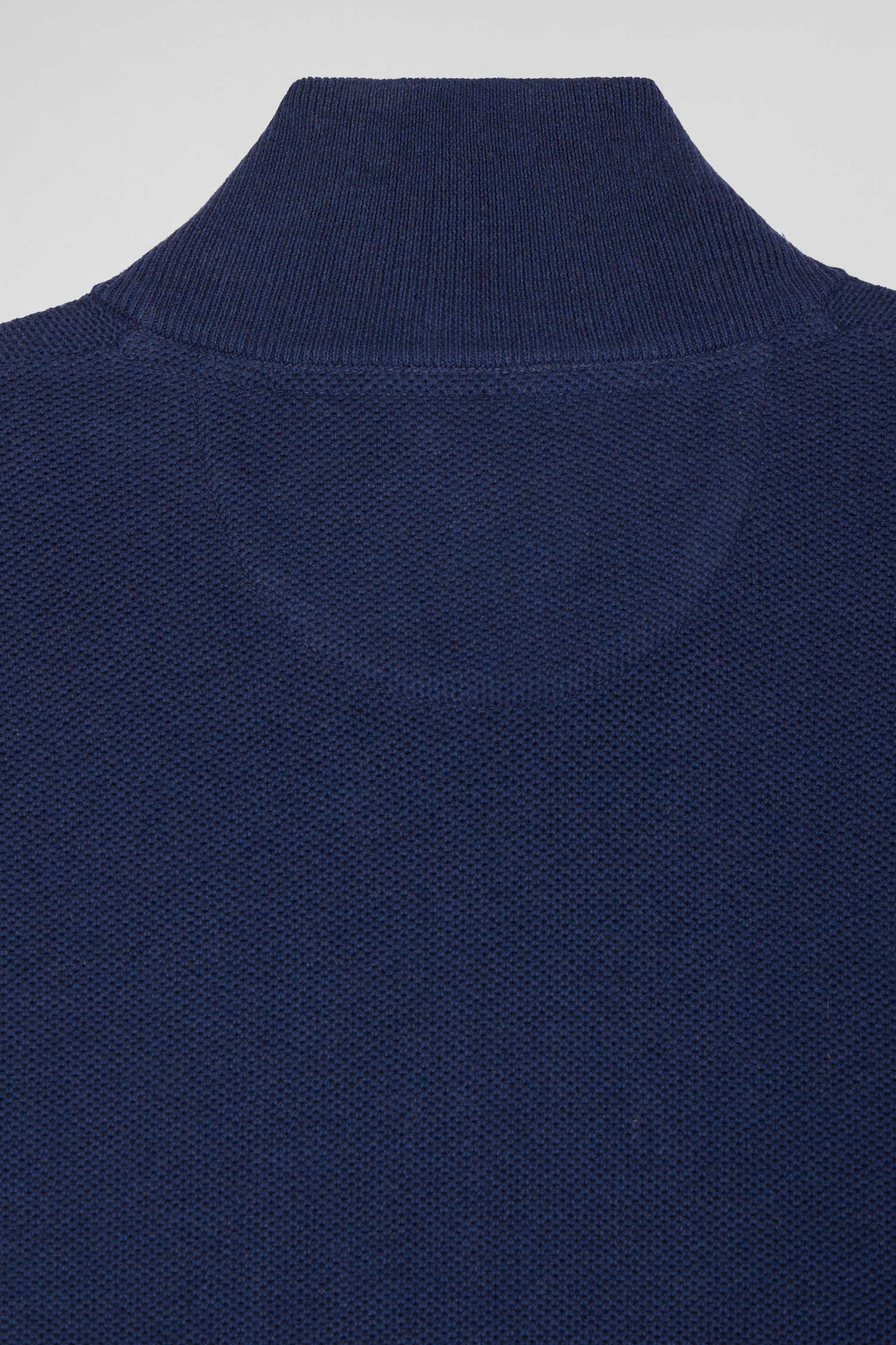 Cardigan zippé à col montant uni bleu marine en coton