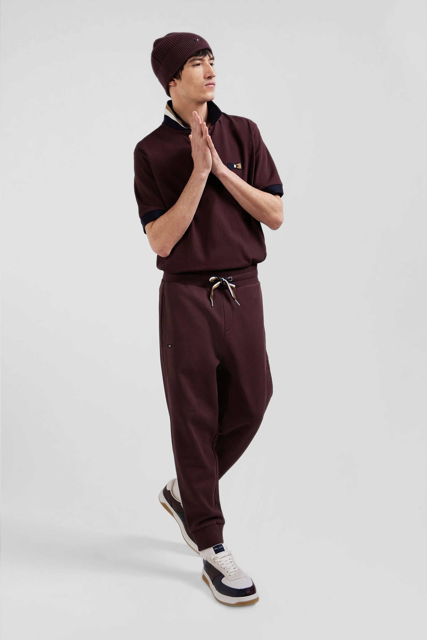 Pantalon jogging en molleton gratté bordeaux coupe Relaxed