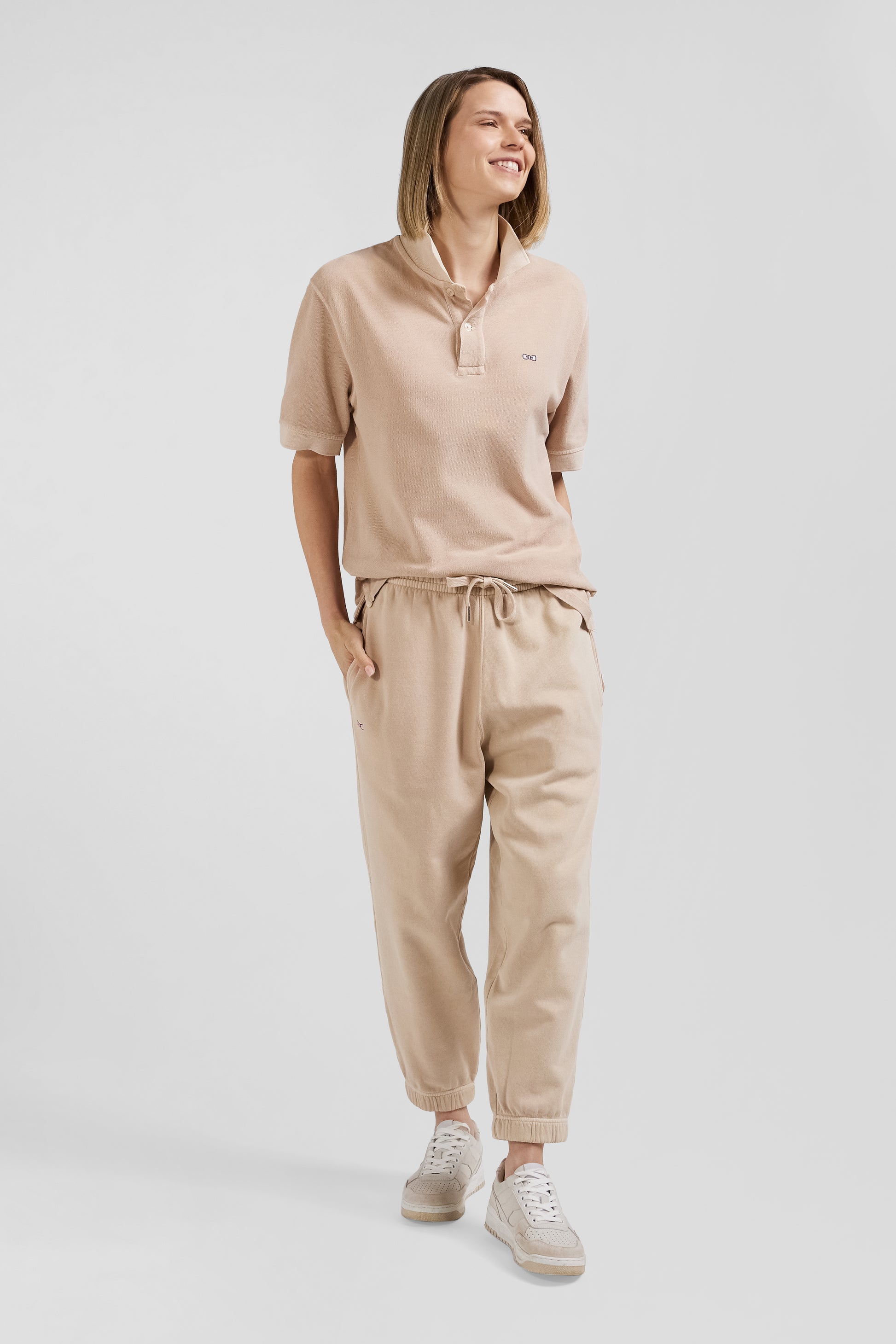 Jogging unisexe en molleton coton beige surteint coupe Relaxed