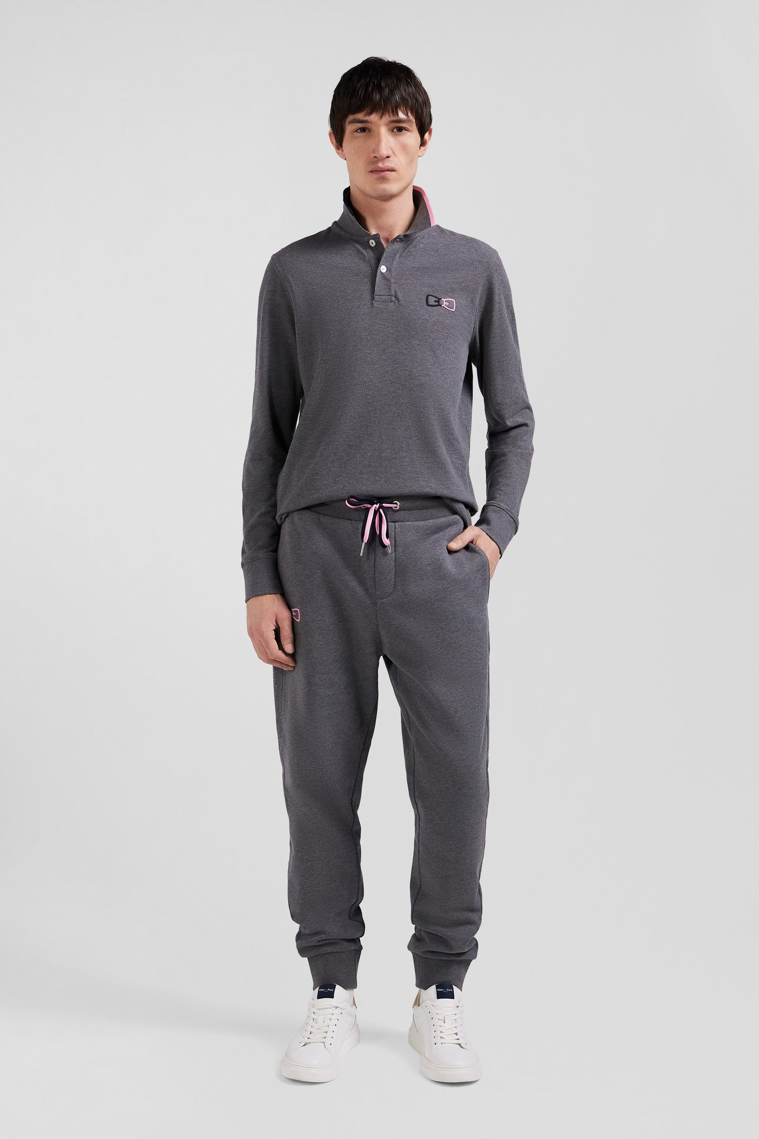 Pantalon jogging en molleton coton gratté gris coupe Regular