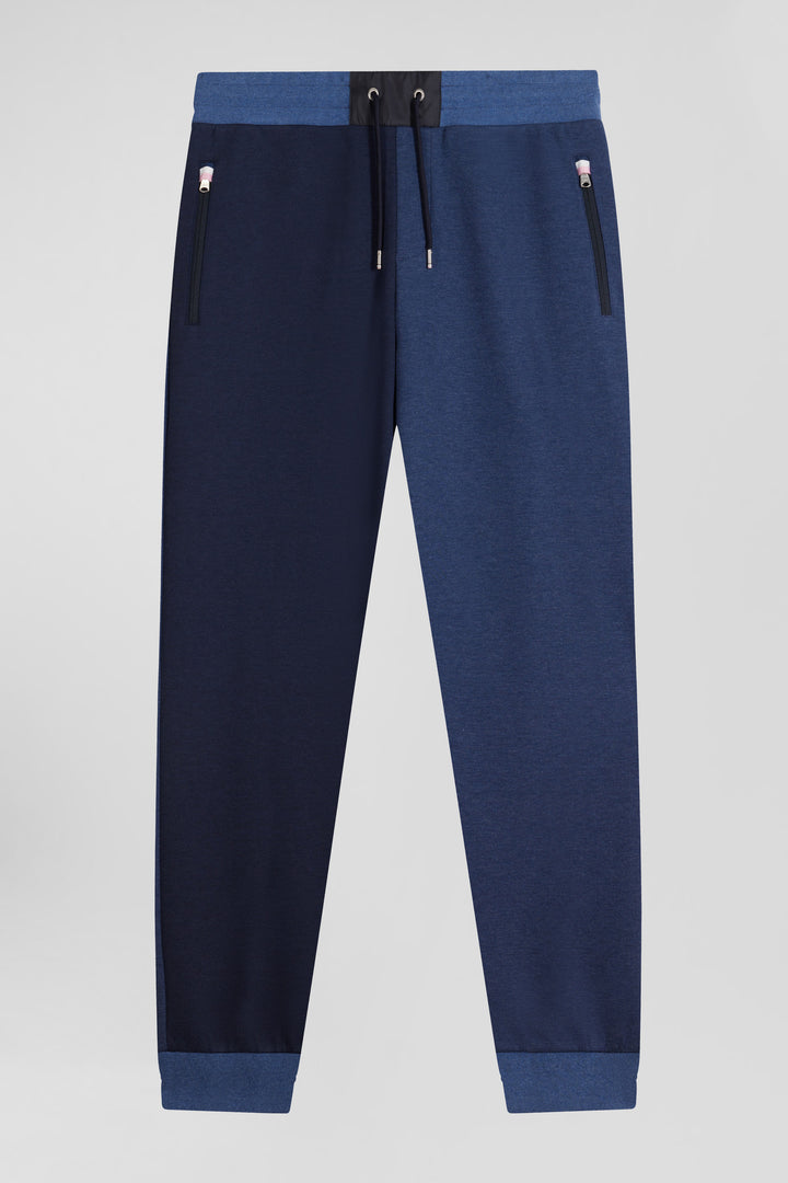 Pantalon jogging en coton mélangé bicolore bleu marine coupe Regular