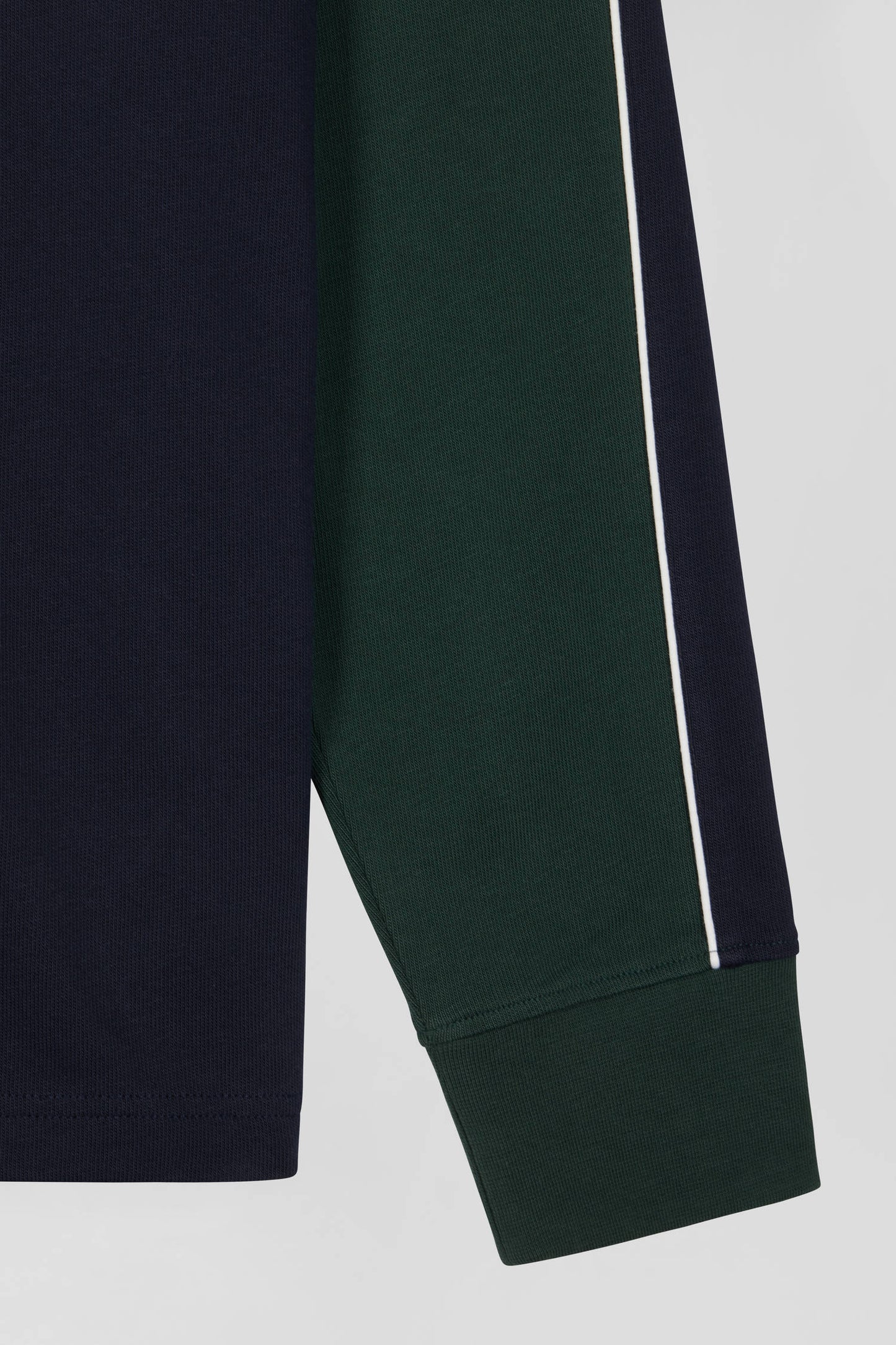 Regular green and navy blue colorblock long-sleeved cotton rugby shirt