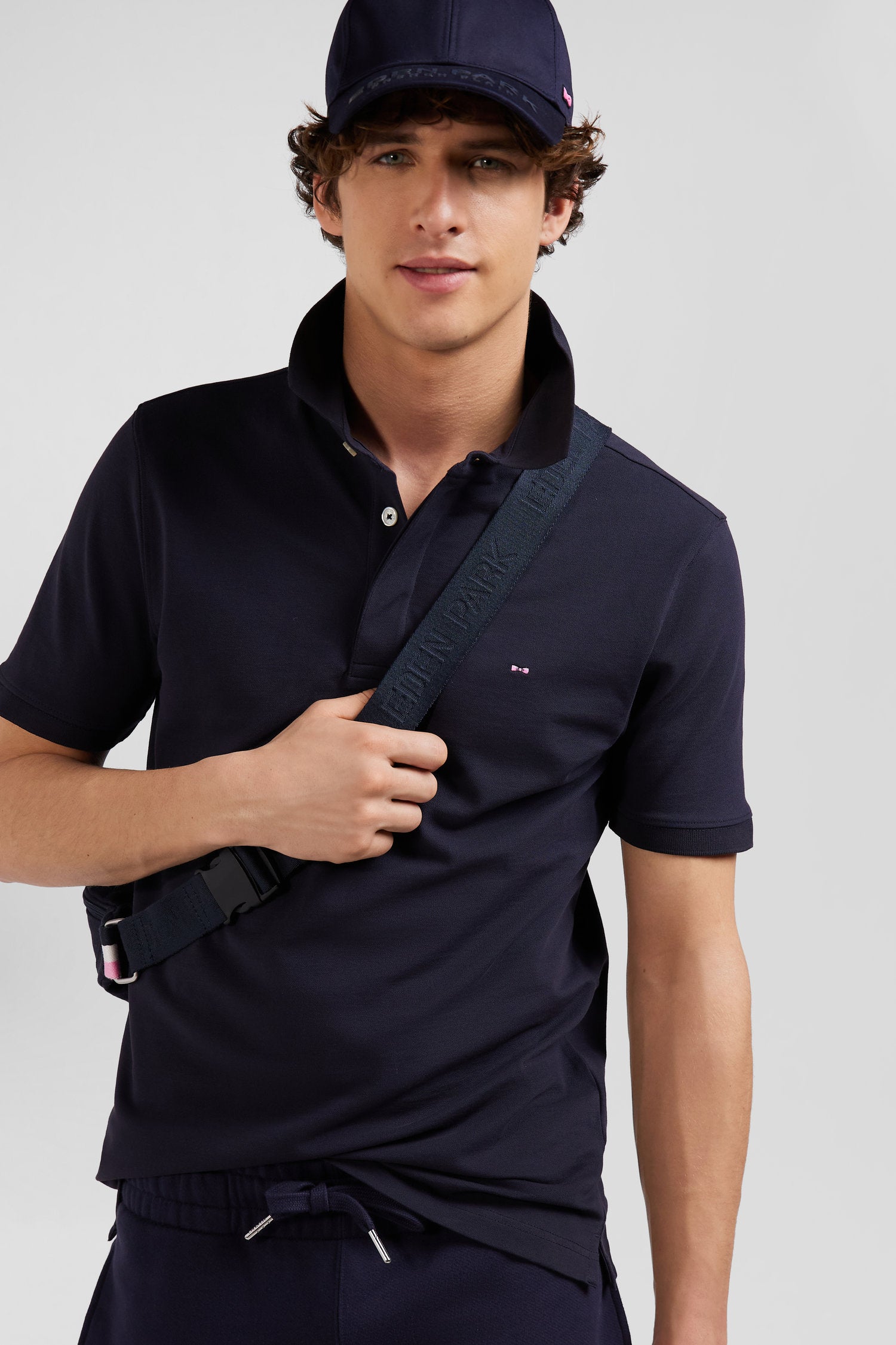 Polo manches courtes en piqué coton bleu marine coupe Slim