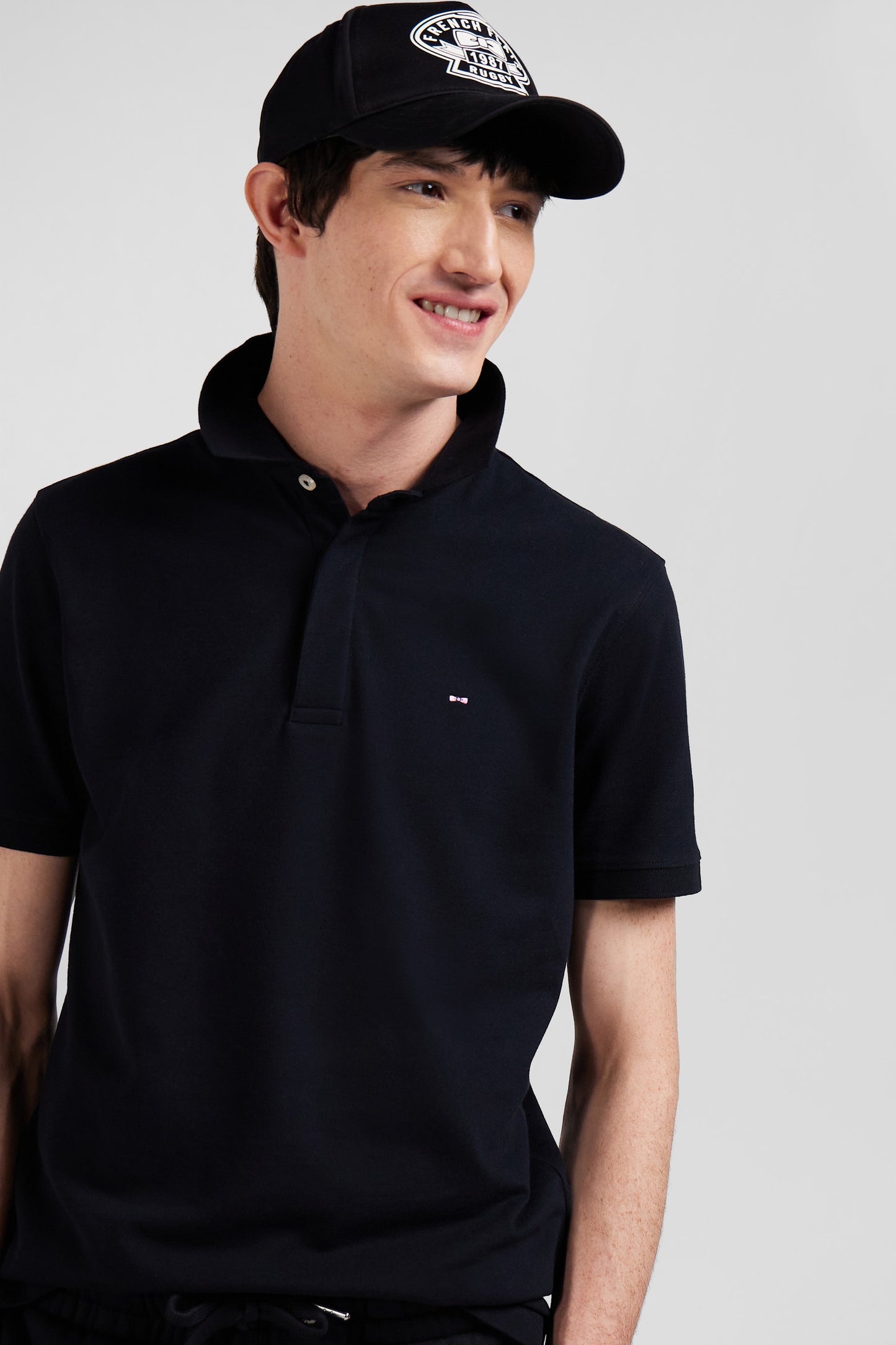 Polo manches courtes en piqué coton noir coupe Slim