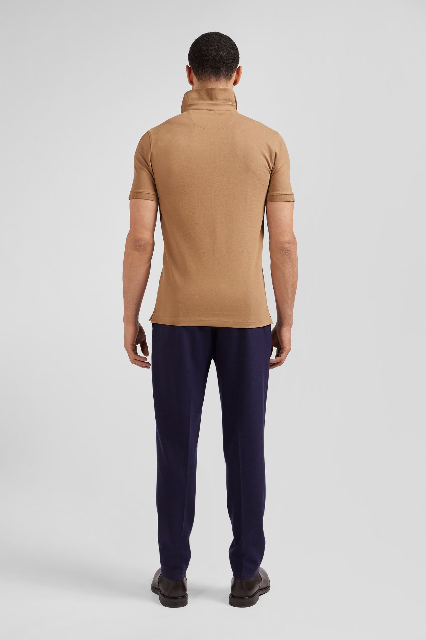 Polo manches courtes en coton stretch camel coupe Slim