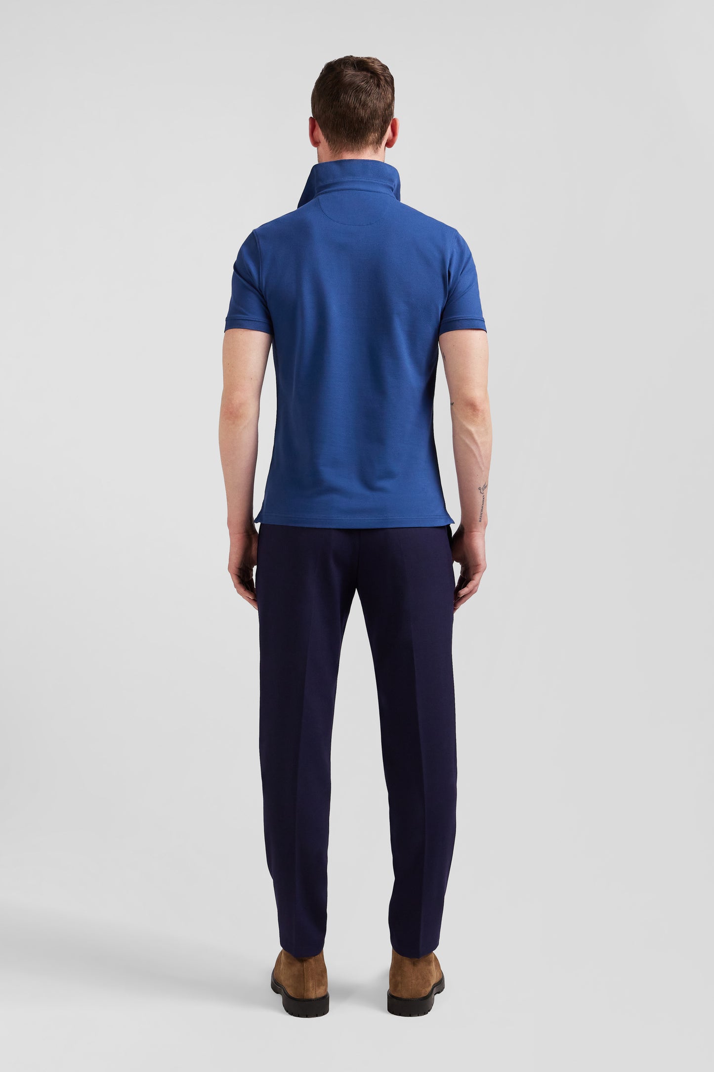 Polo manches courtes en coton stretch bleu foncé coupe Slim