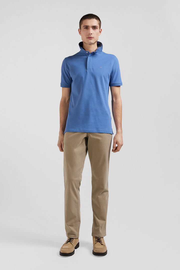 Polo manches courtes en coton stretch bleu coupe Slim