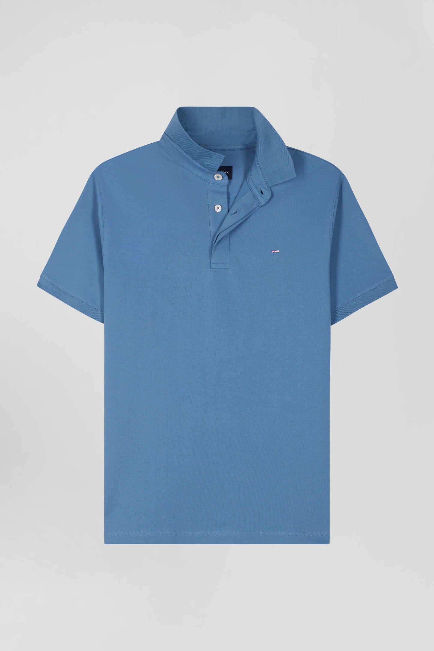 Polo manches courtes en coton stretch bleu coupe Slim