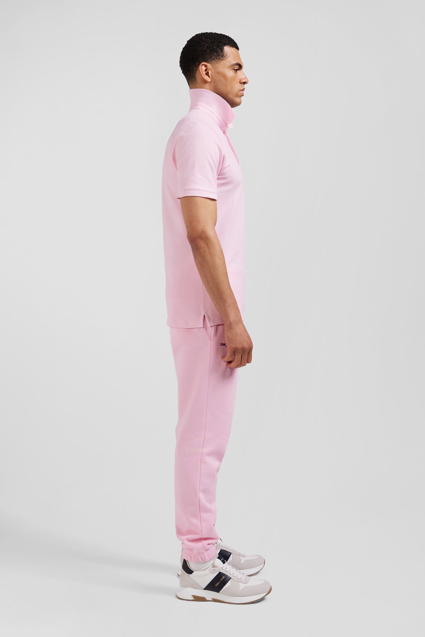 Polo manches courtes en coton stretch rose coupe Slim