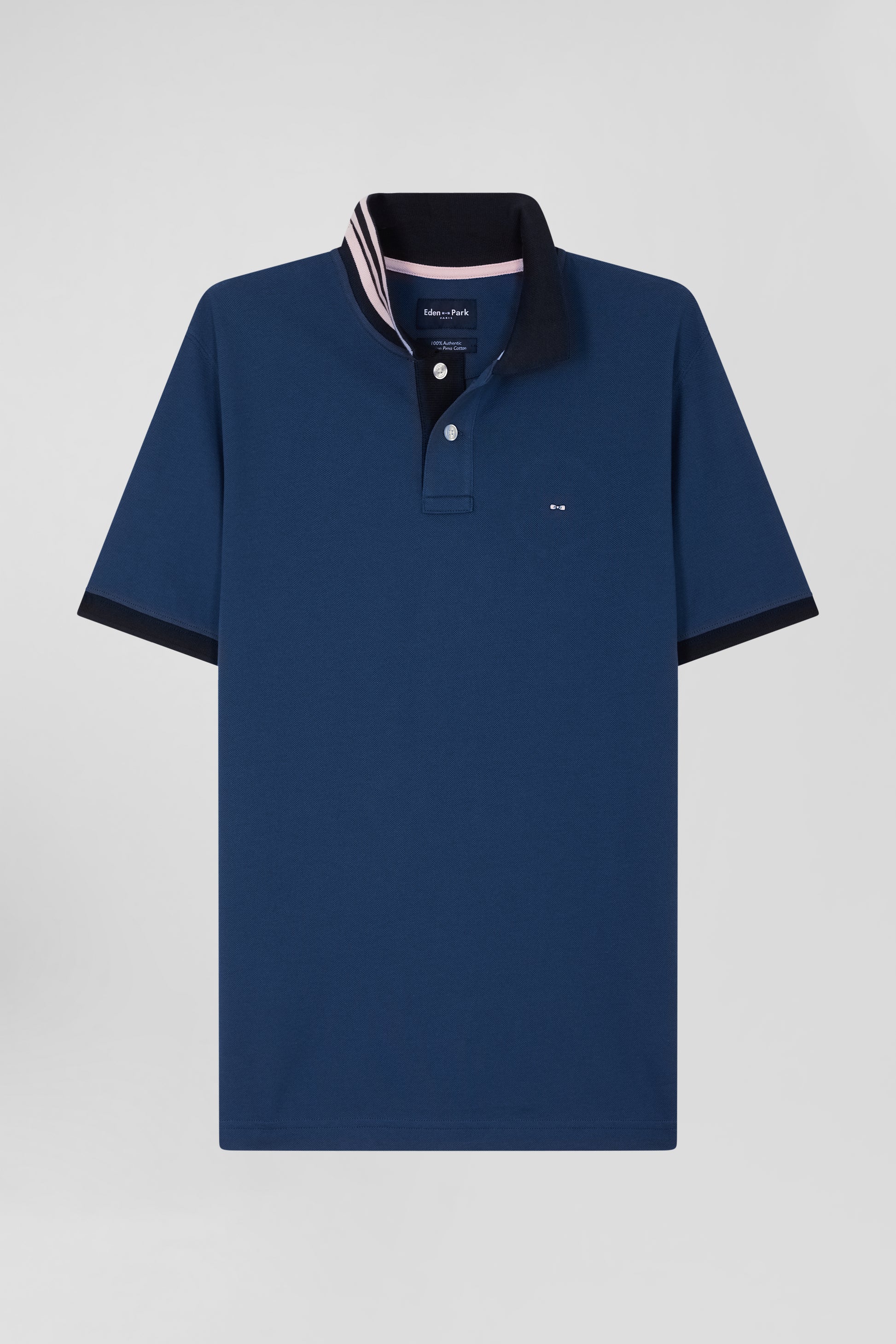 Polo manches courtes en piqué coton bleu détails contrastés coupe Regular