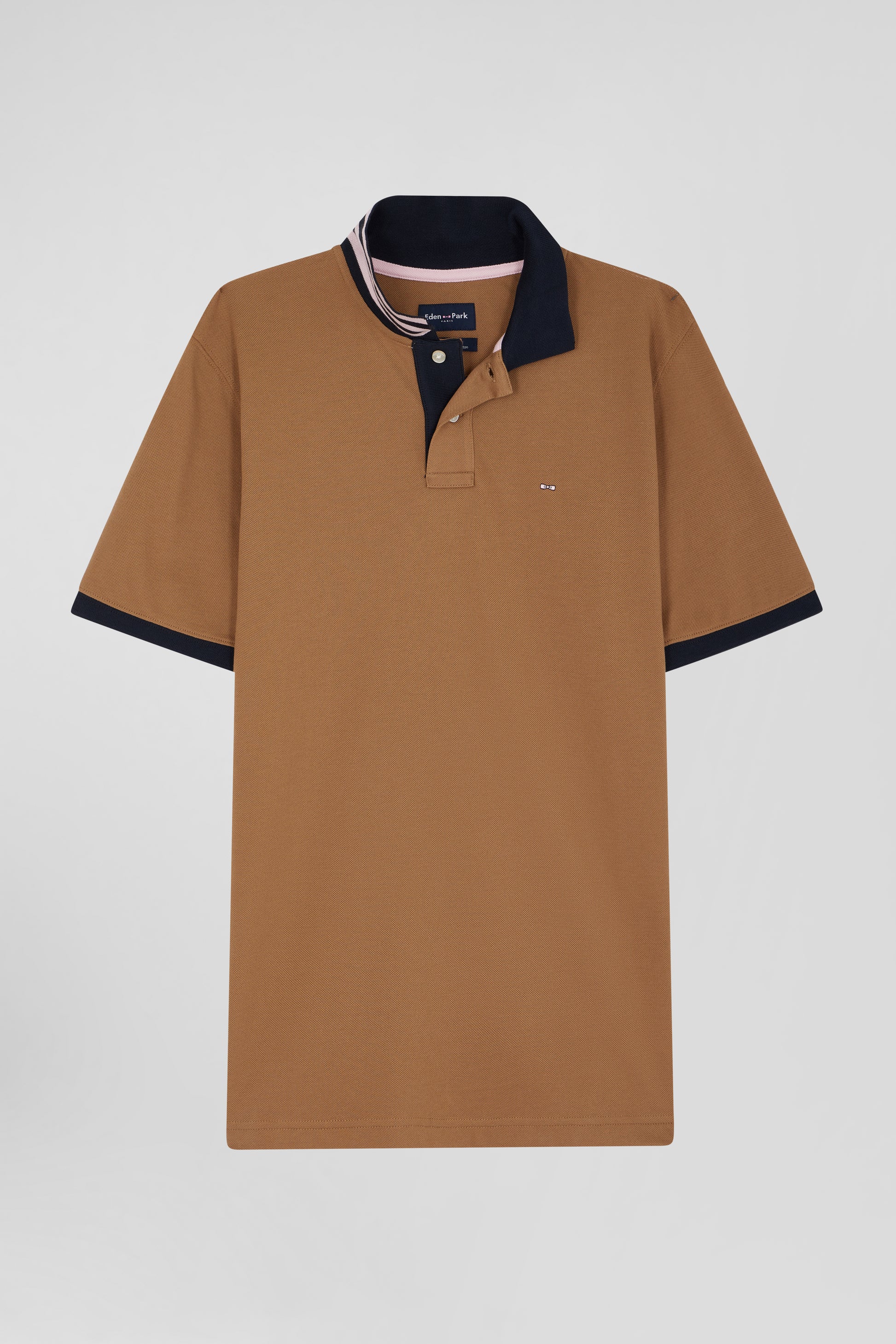 Regular camel short sleeved cotton pique polo shirt with contrasting d Eden Park