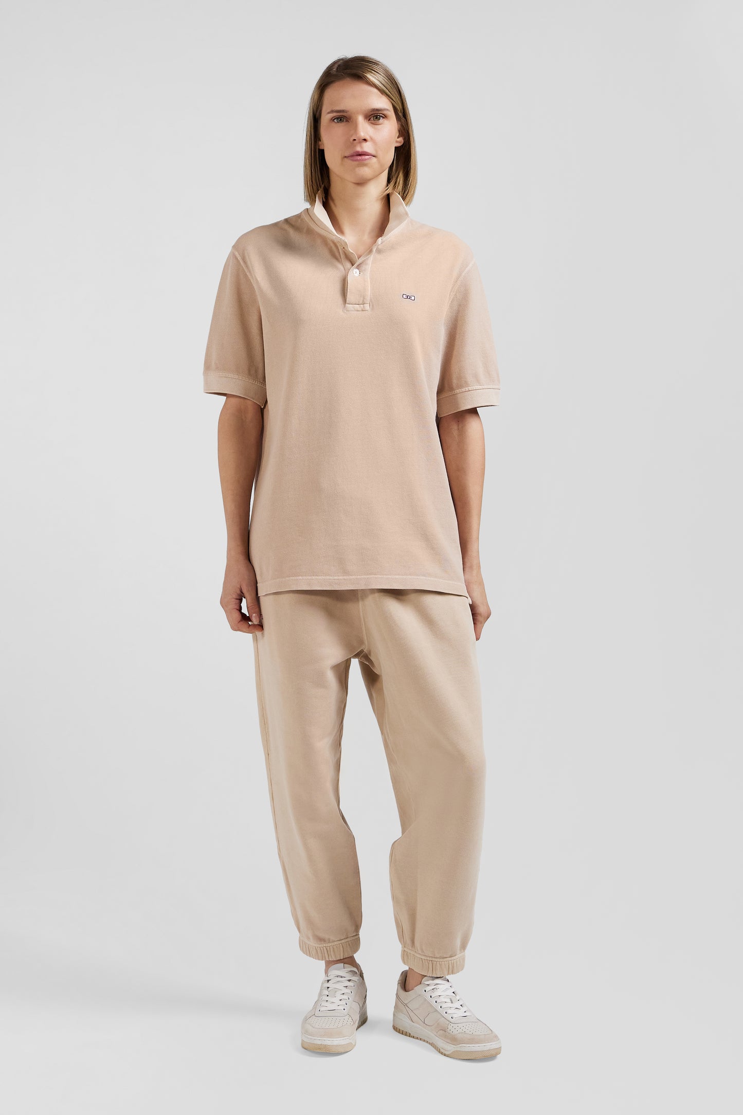 Polo manches courtes unisexe en piqué coton beige surteint coupe Oversized