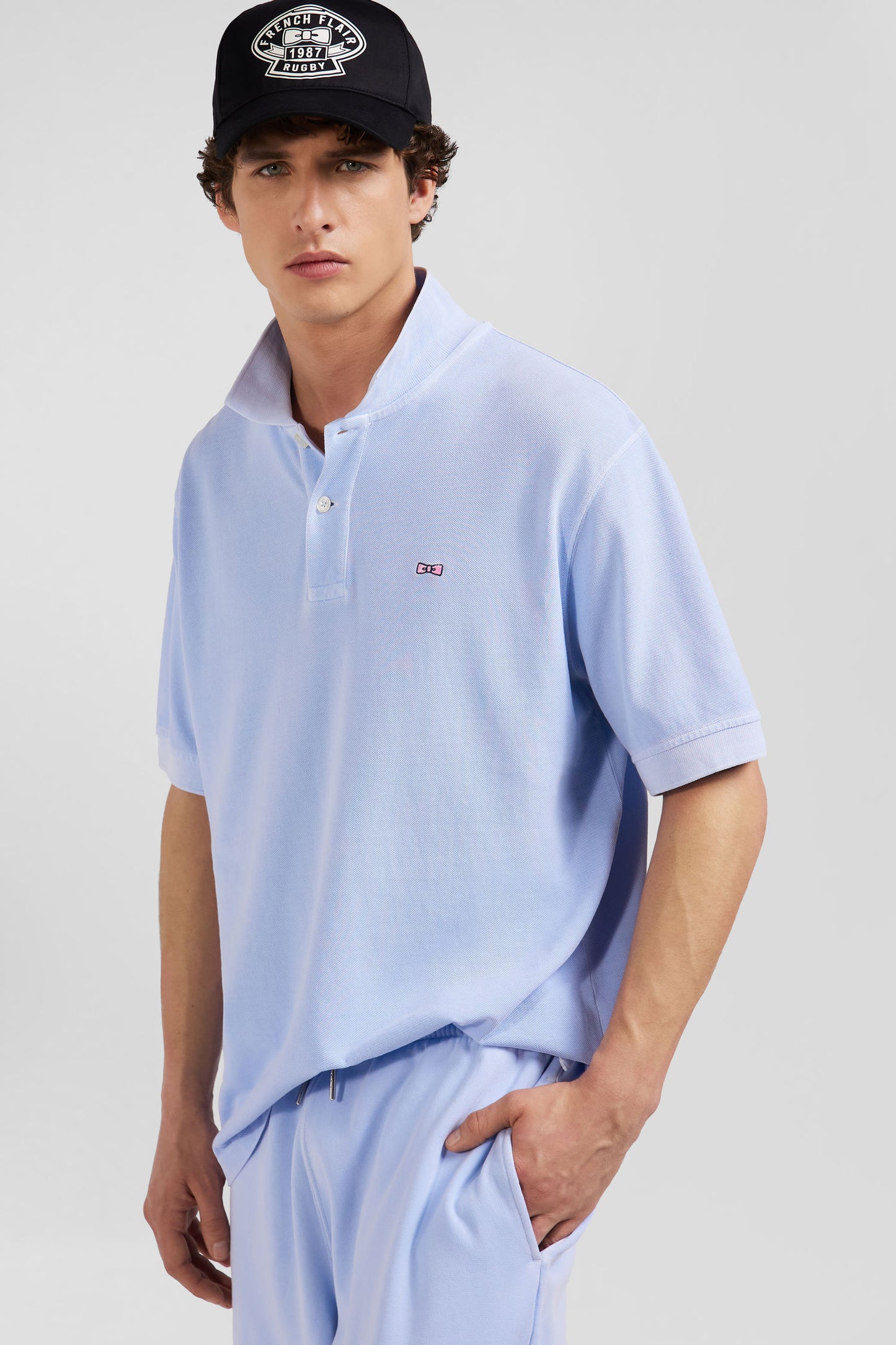 Polo manches courtes unisexe en piqué coton ciel surteint coupe Oversized