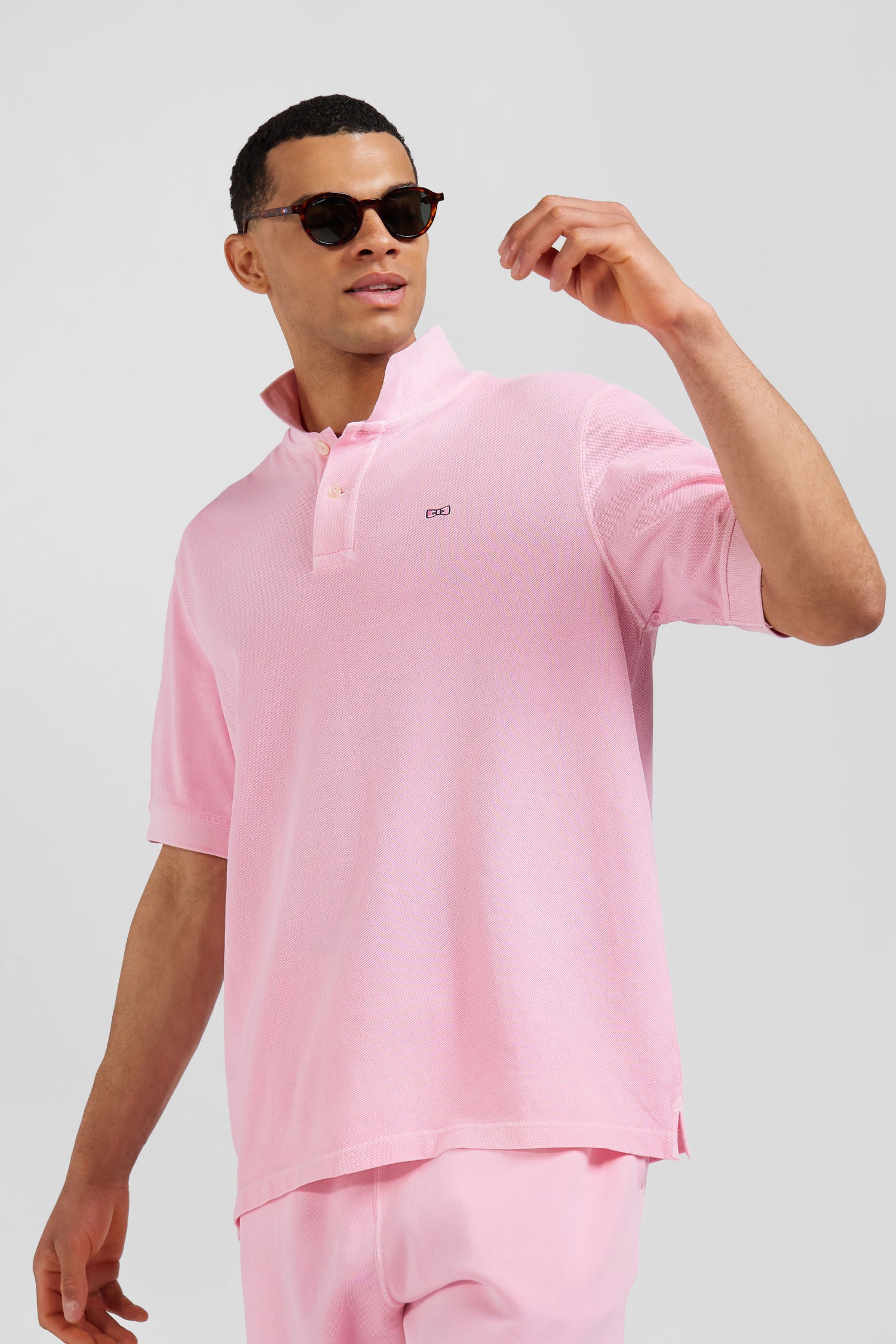 Polo manches courtes unisexe en piqué coton rose surteint coupe Oversized