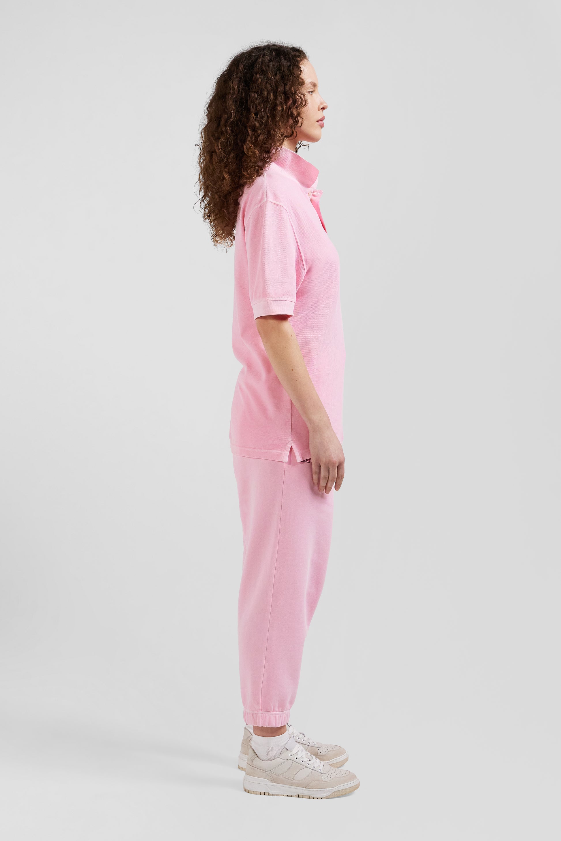 Polo manches courtes unisexe en piqué coton rose surteint coupe Oversized