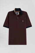 Polo manches courtes en piqué coton bordeaux détails tricolores coupe Oversized