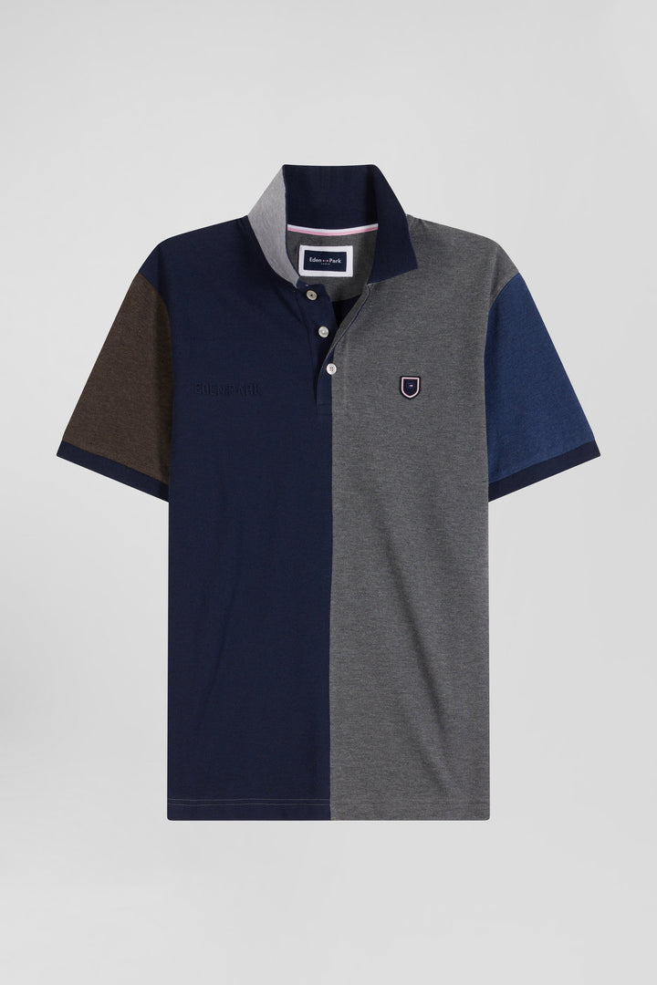 Polo manches courtes colorblock en piqué coton gris coupe Regular