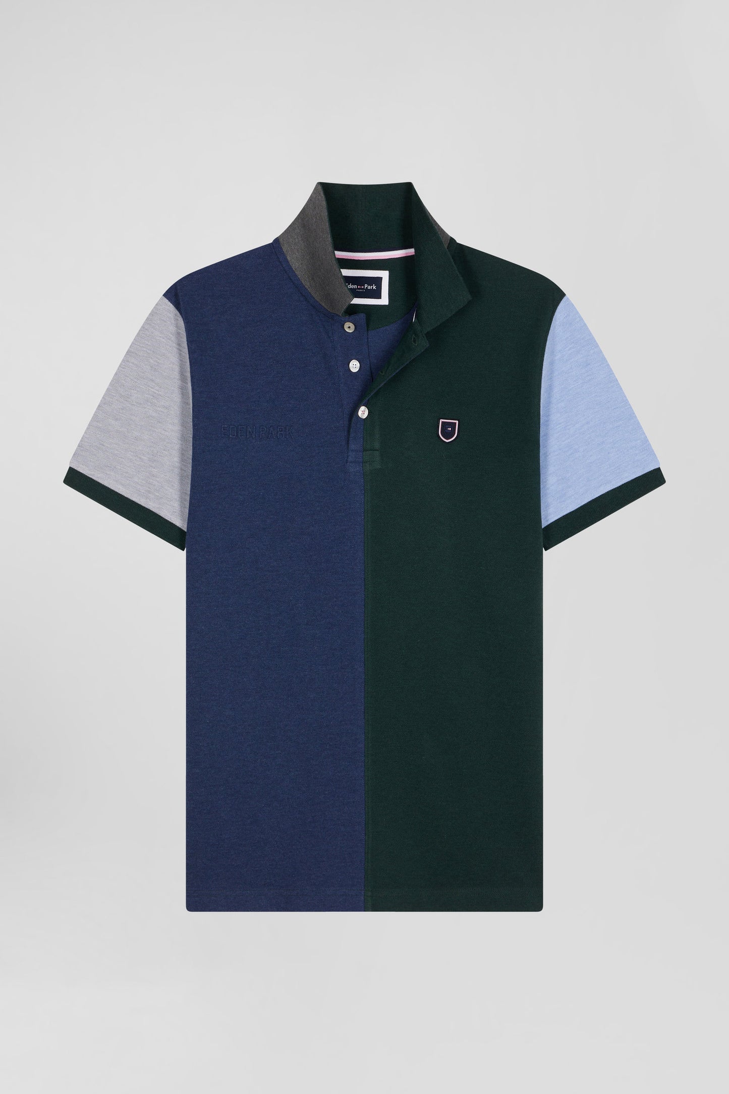 Polo manches courtes colorblock en piqué coton vert coupe Regular