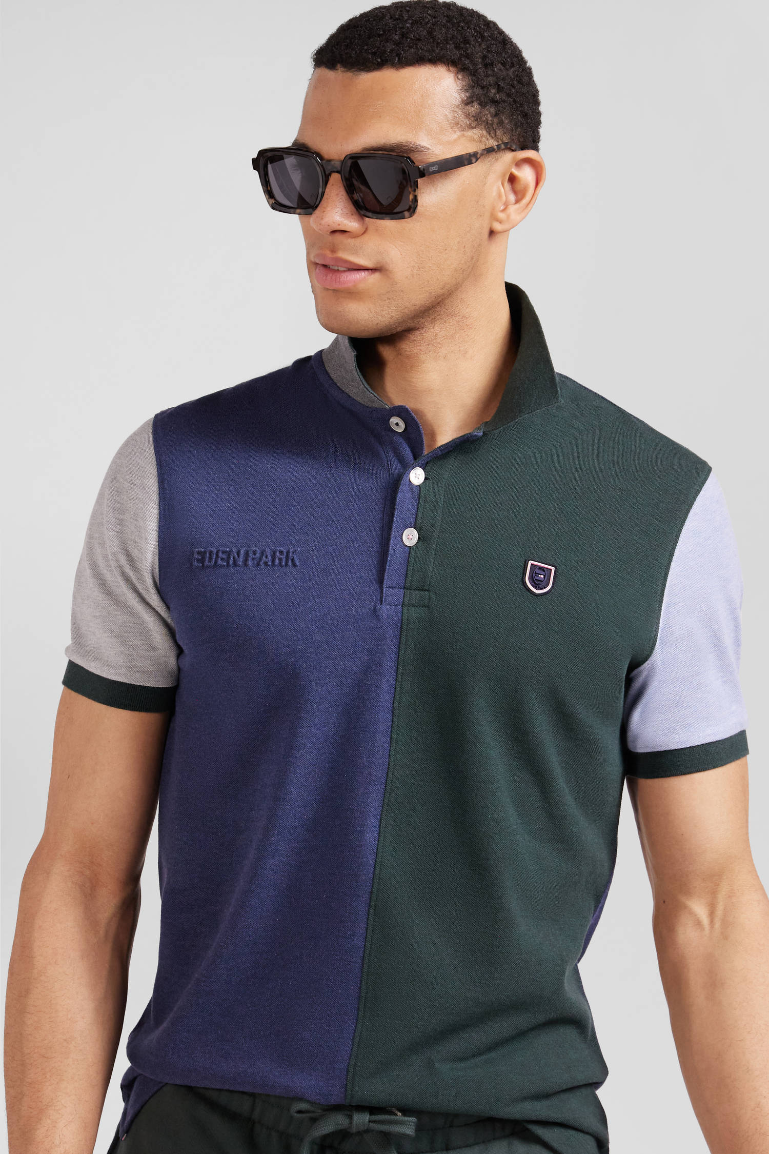 Polo manches courtes colorblock en piqué coton vert coupe Regular