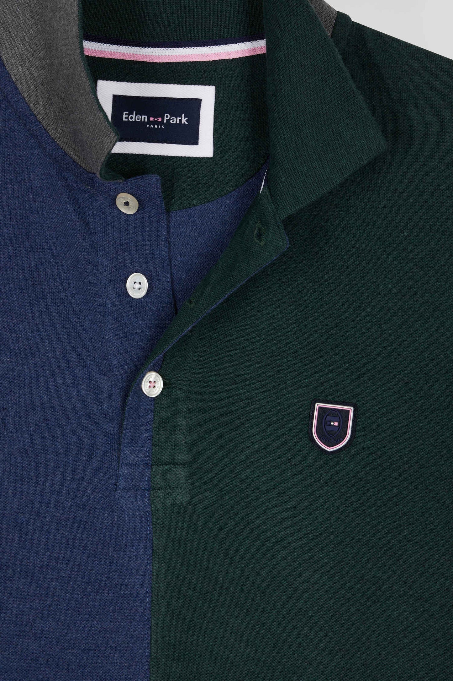 Polo manches courtes colorblock en piqué coton vert coupe Regular