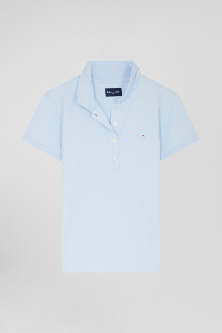 Polo manches courtes uni en coton stretch ciel coupe Slim