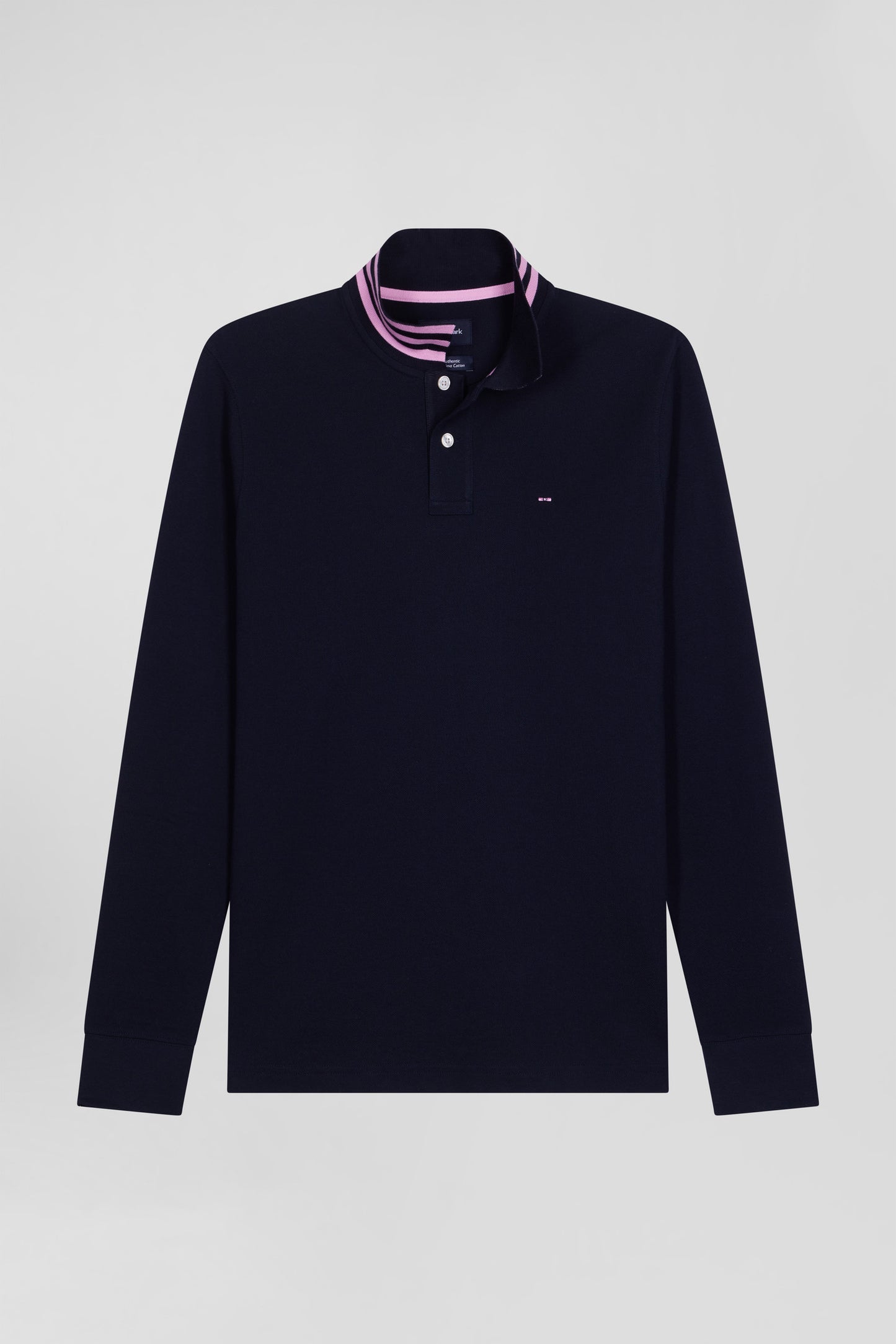 Polo manches longues en piqué coton bleu marine coupe Regular