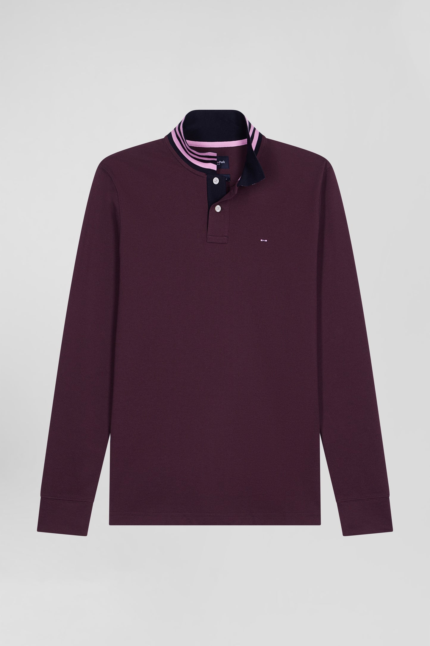 Regular burgundy long sleeved cotton pique polo shirt Eden Park