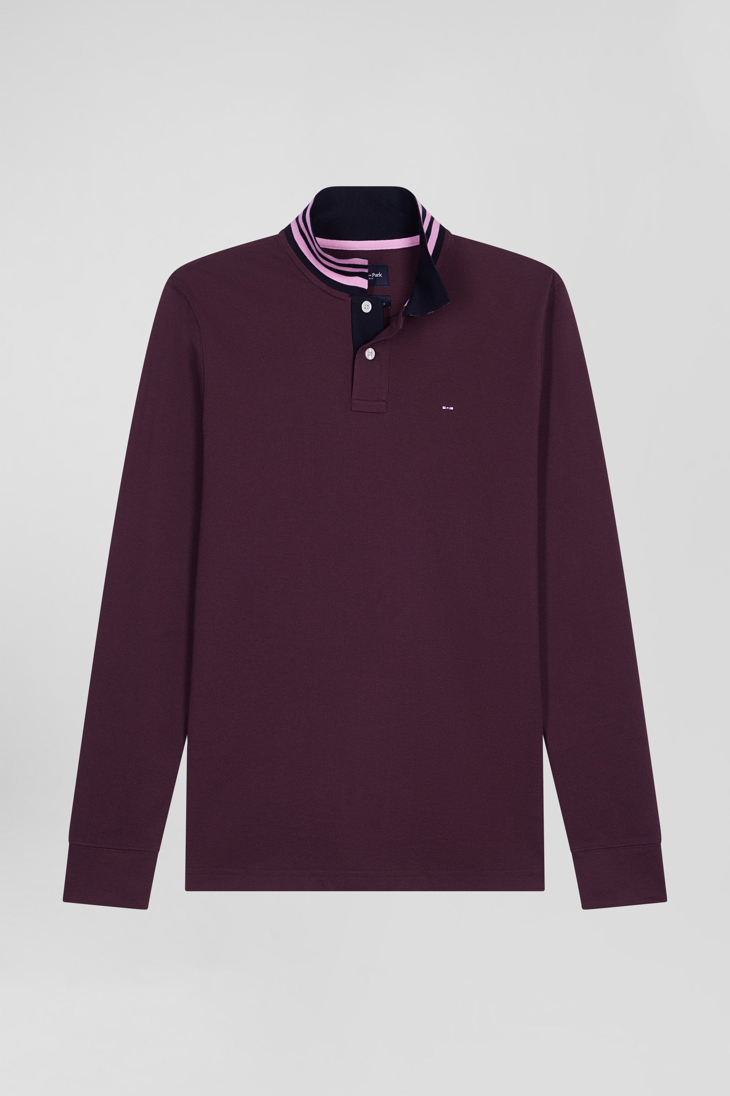 Polo manches longues en piqué coton bordeaux coupe Regular