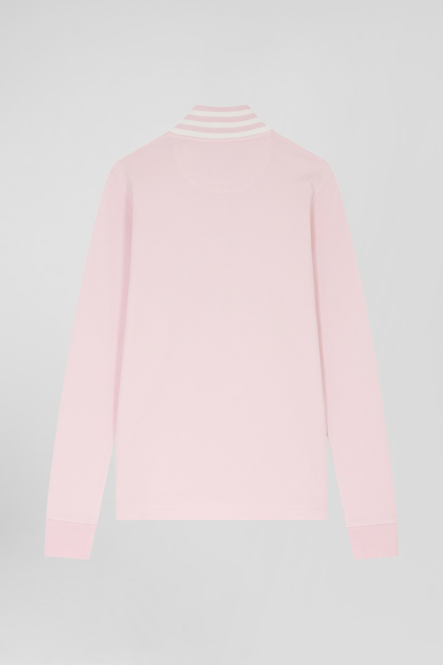 Polo manches longues en piqué coton stretch rose coupe Slim