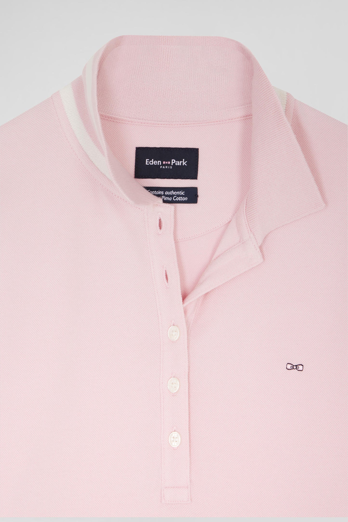 Polo manches longues en piqué coton stretch rose coupe Slim