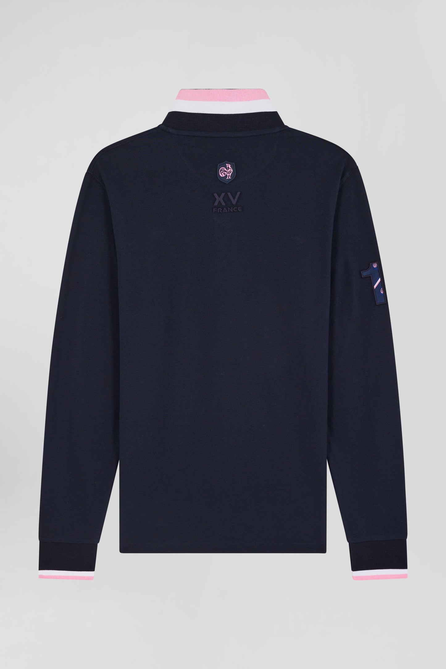 Regular navy long-sleeved cotton piqué polo shirt with XV de France embroidery