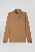 Polo manches longues en piqué coton camel coupe Slim