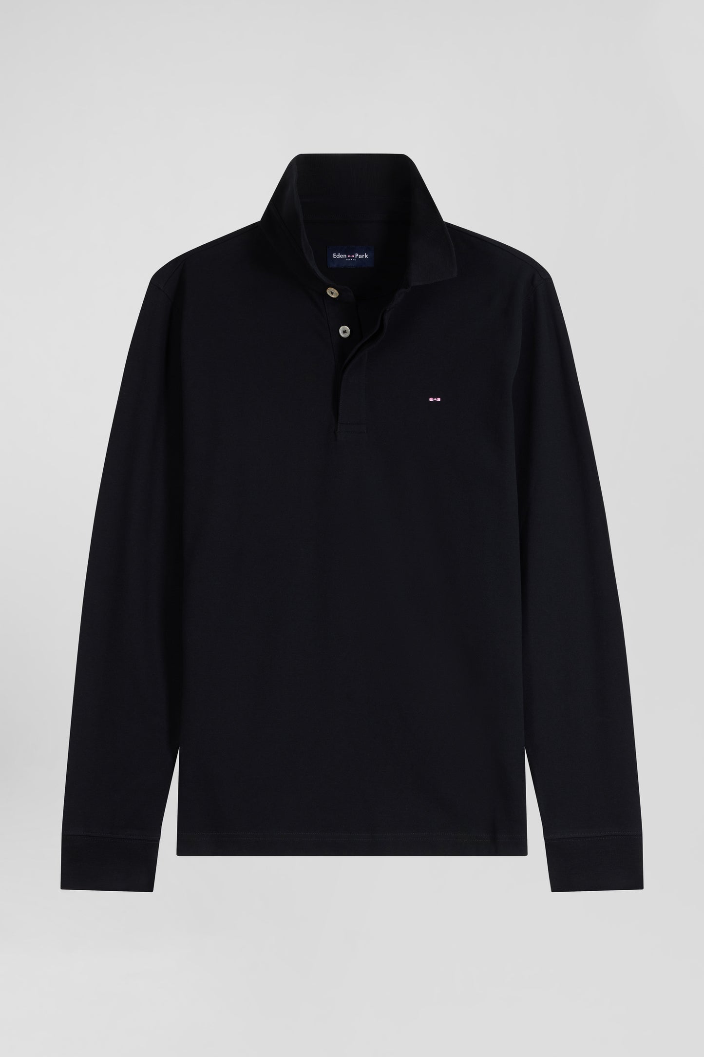 Polo manches longues en piqué coton noir coupe Slim