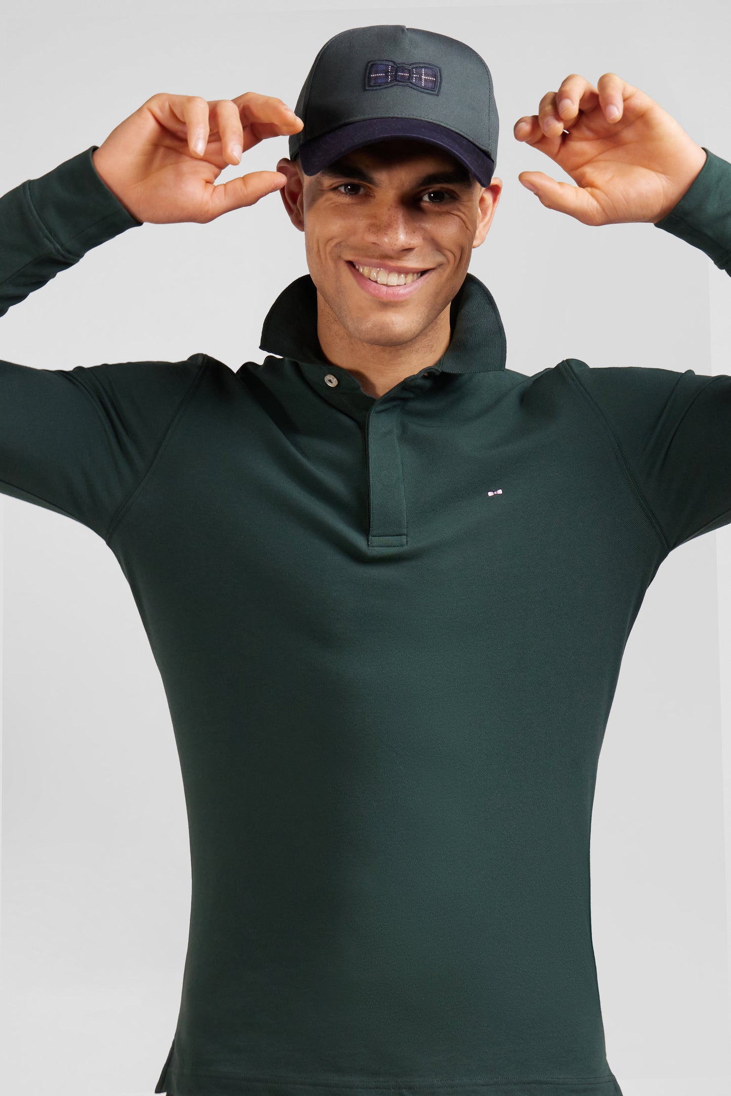 Polo manches longues en piqué coton vert coupe Slim