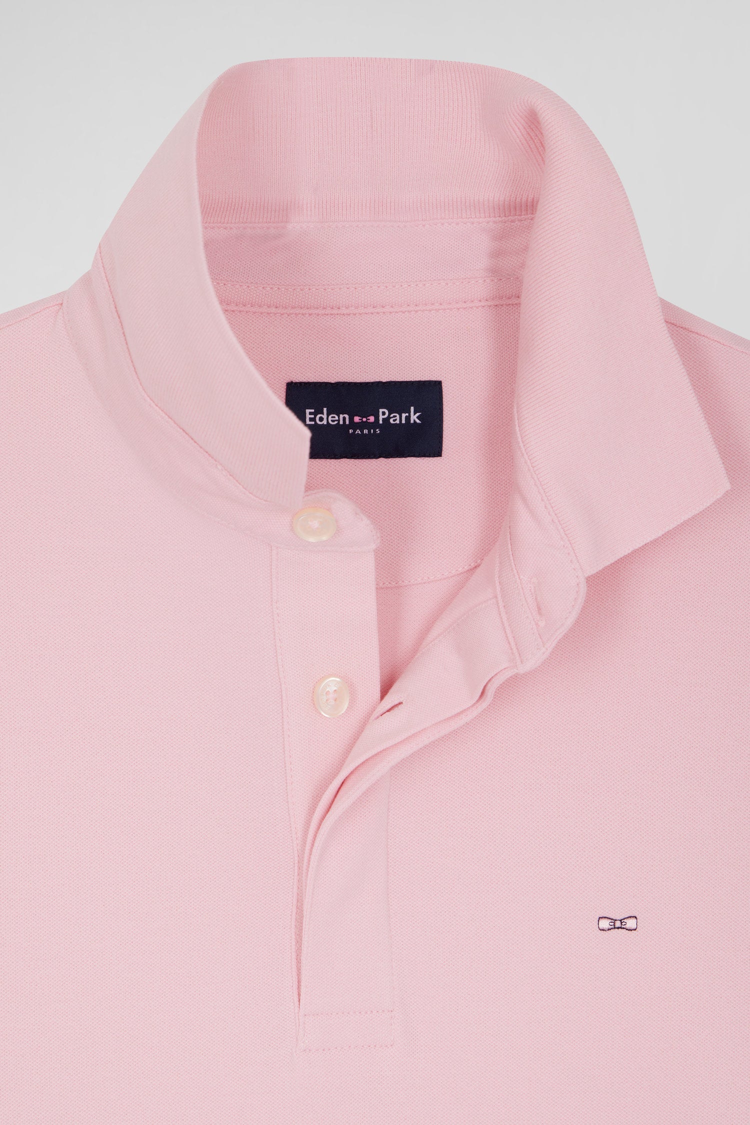 Polo manches longues en piqué coton rose coupe Slim