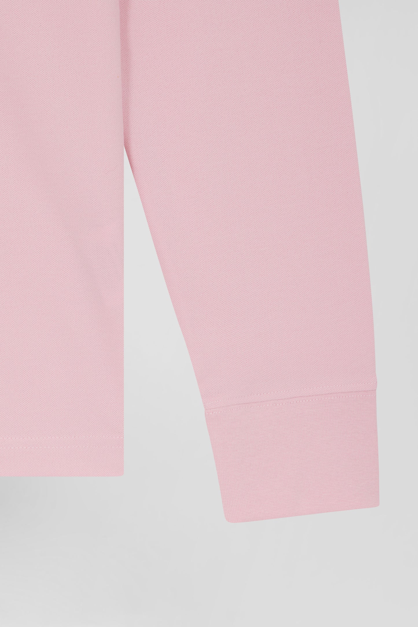 Polo manches longues en piqué coton rose coupe Slim