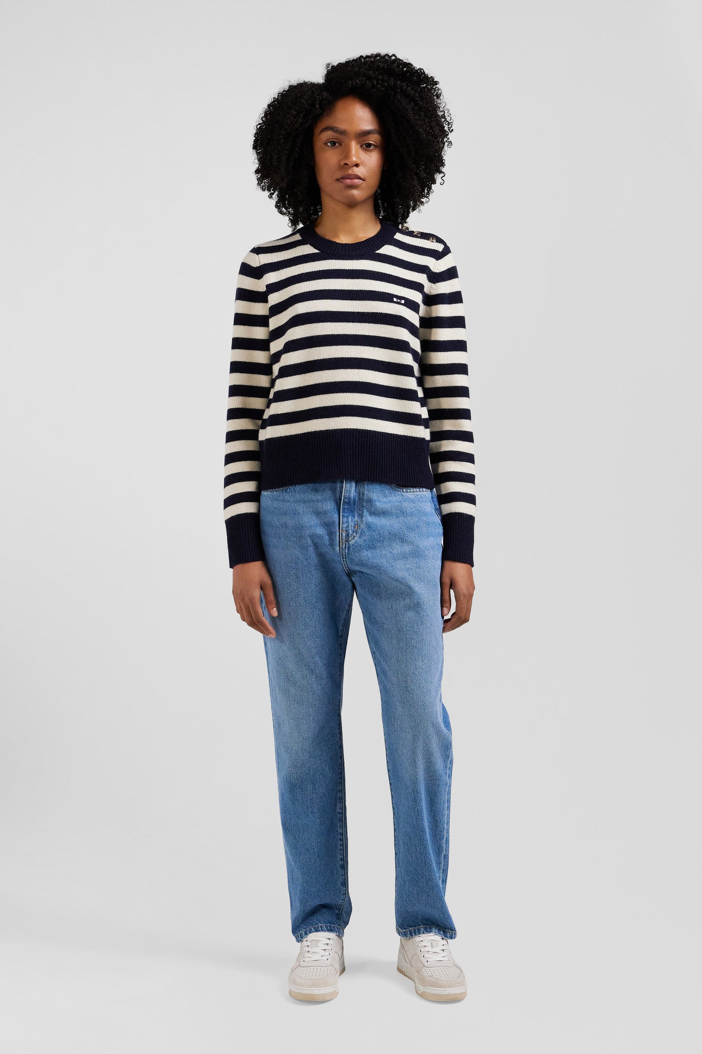 Regular navy striped wool and cashmere jumper