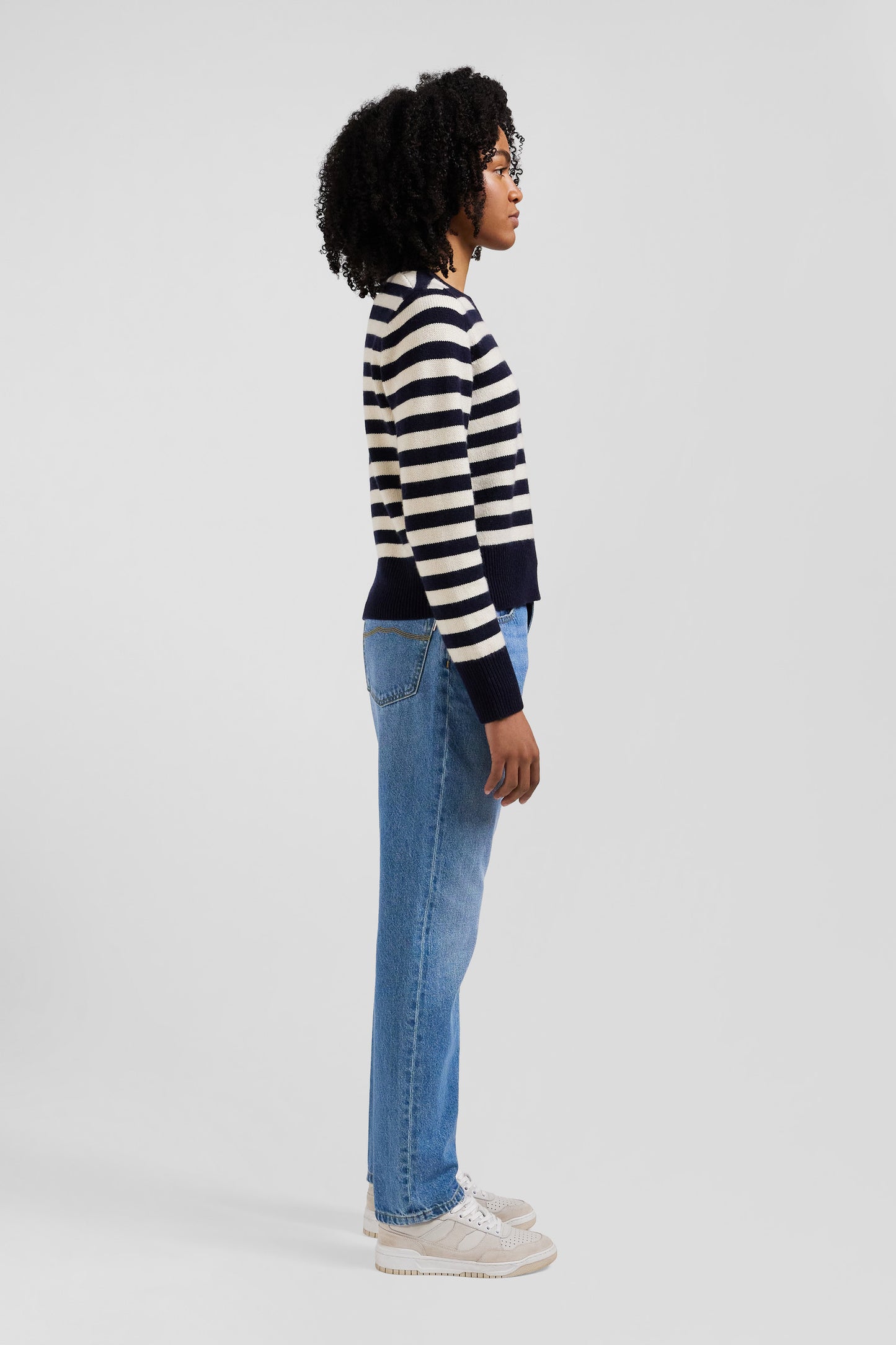 Regular navy striped wool and cashmere jumper