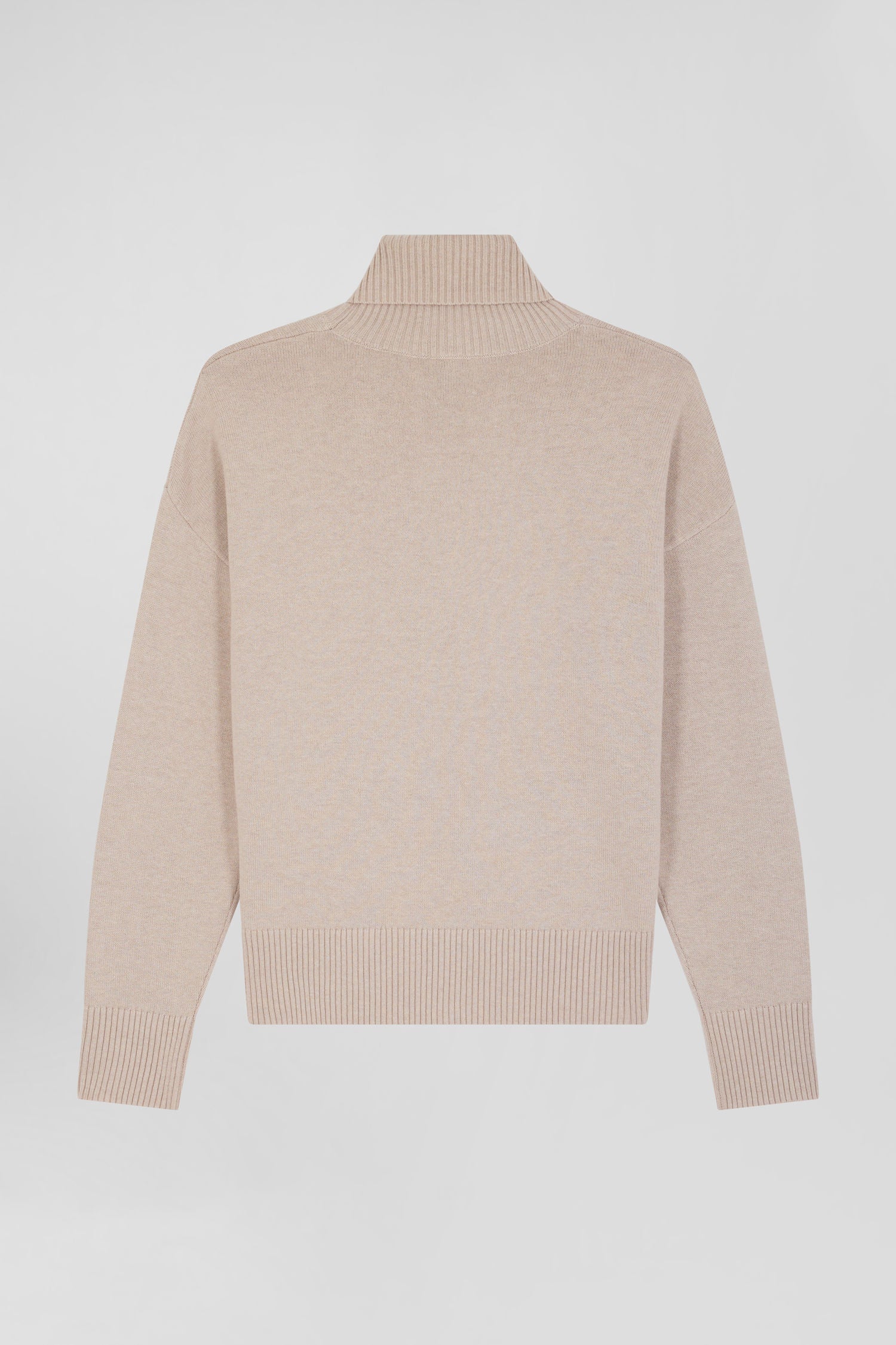 Pull col roulé en laine et coton beige coupe Relaxed