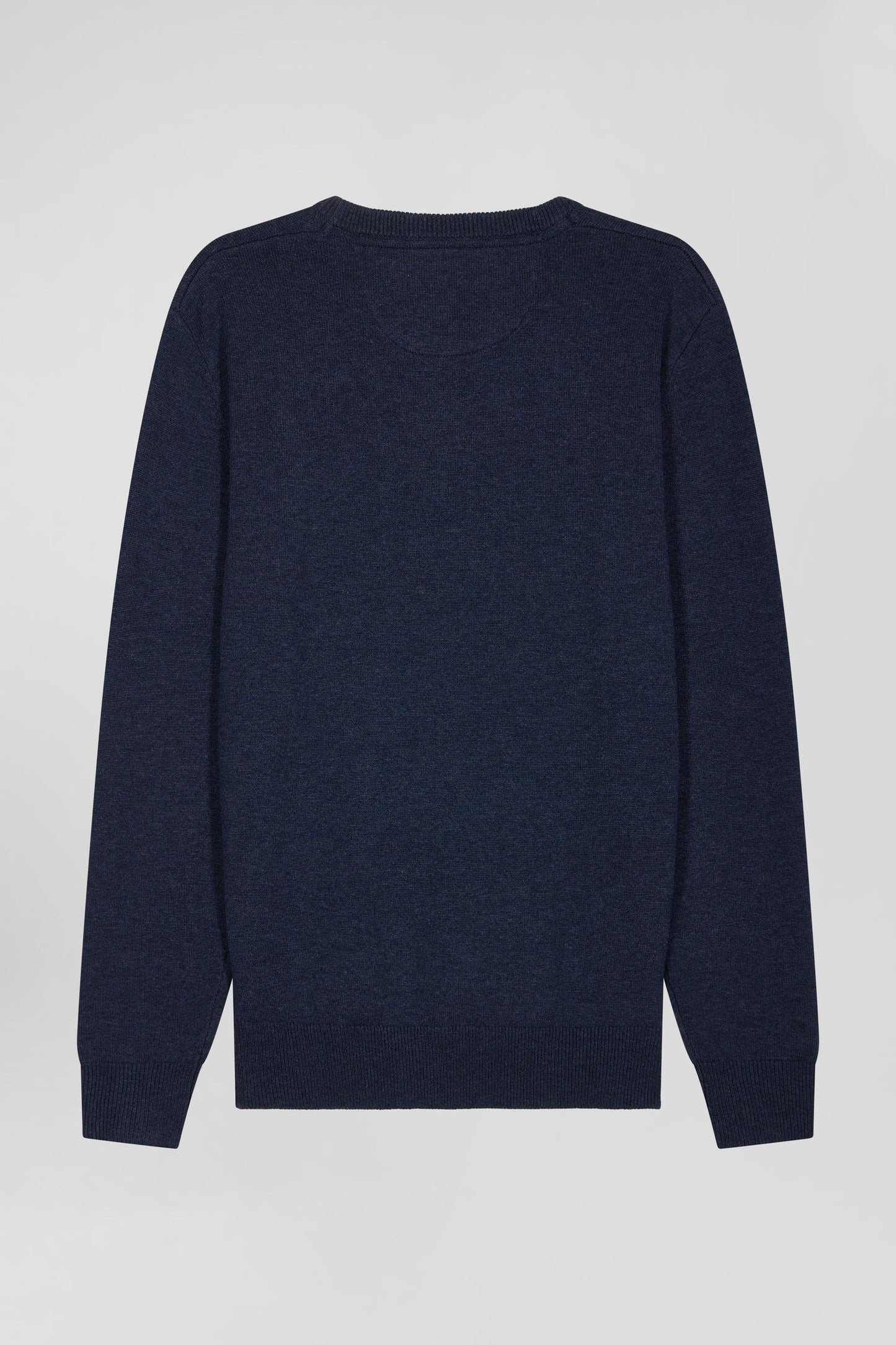 Pull col rond en laine et coton bleu foncé coupe Regular