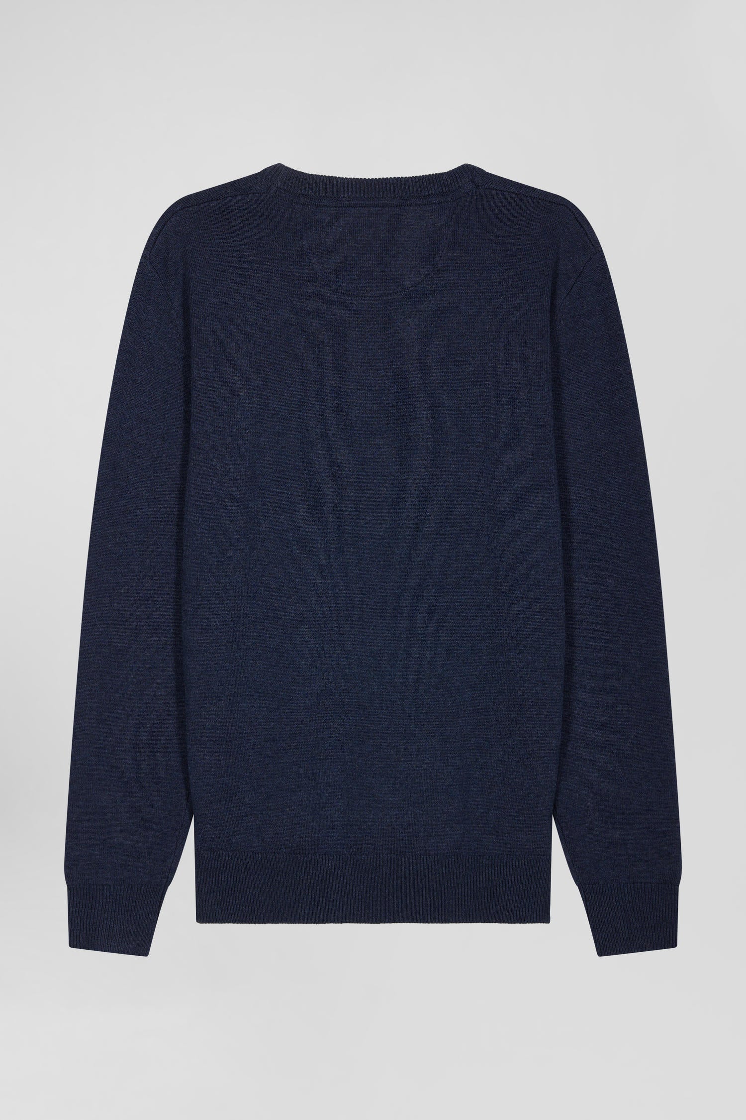 Pull col rond en laine et coton bleu foncé coupe Regular