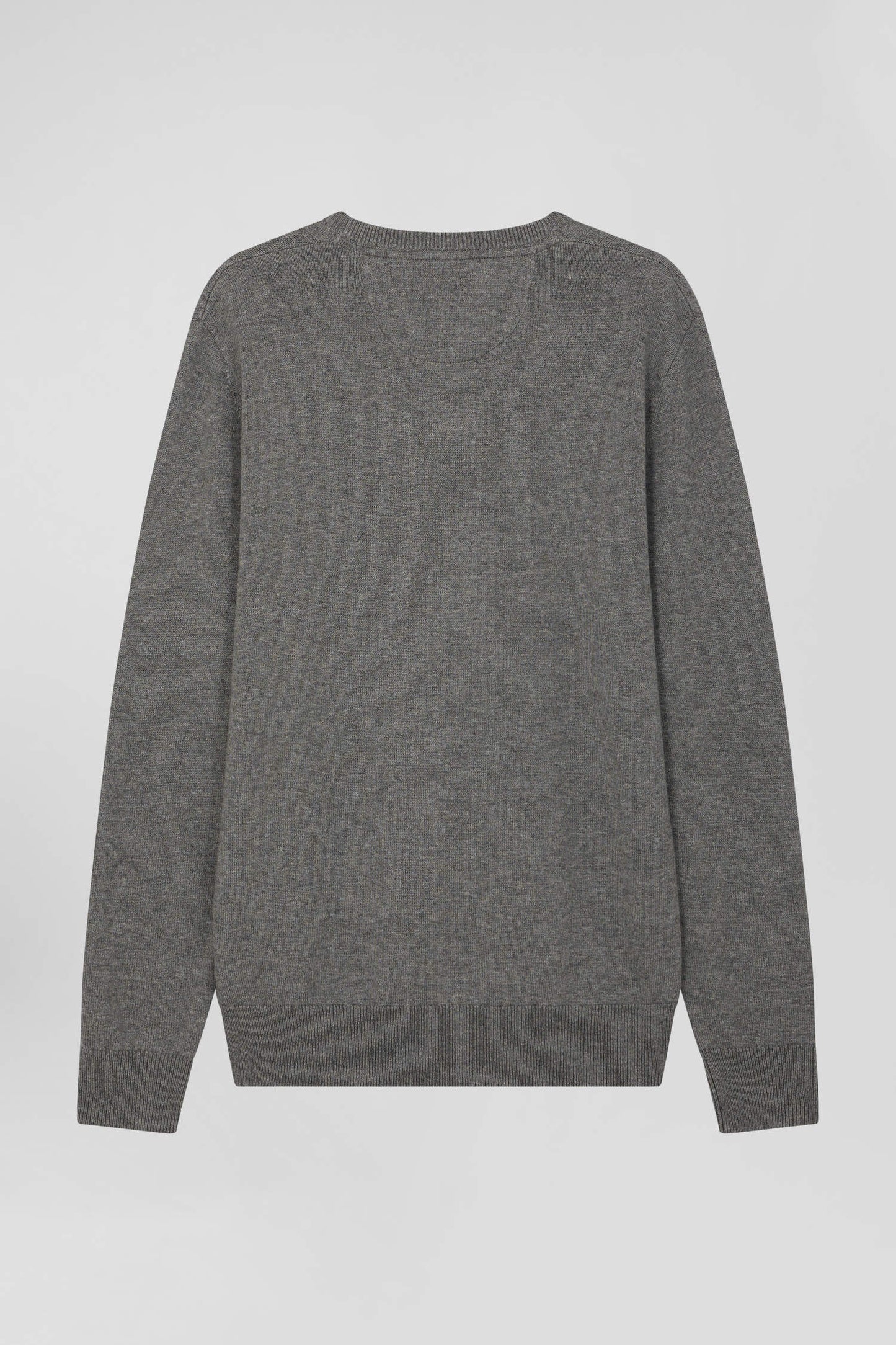 Pull col rond en laine et coton gris clair coupe Regular