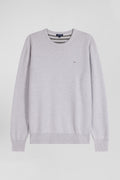 Pull col V en laine et coton gris coupe Regular