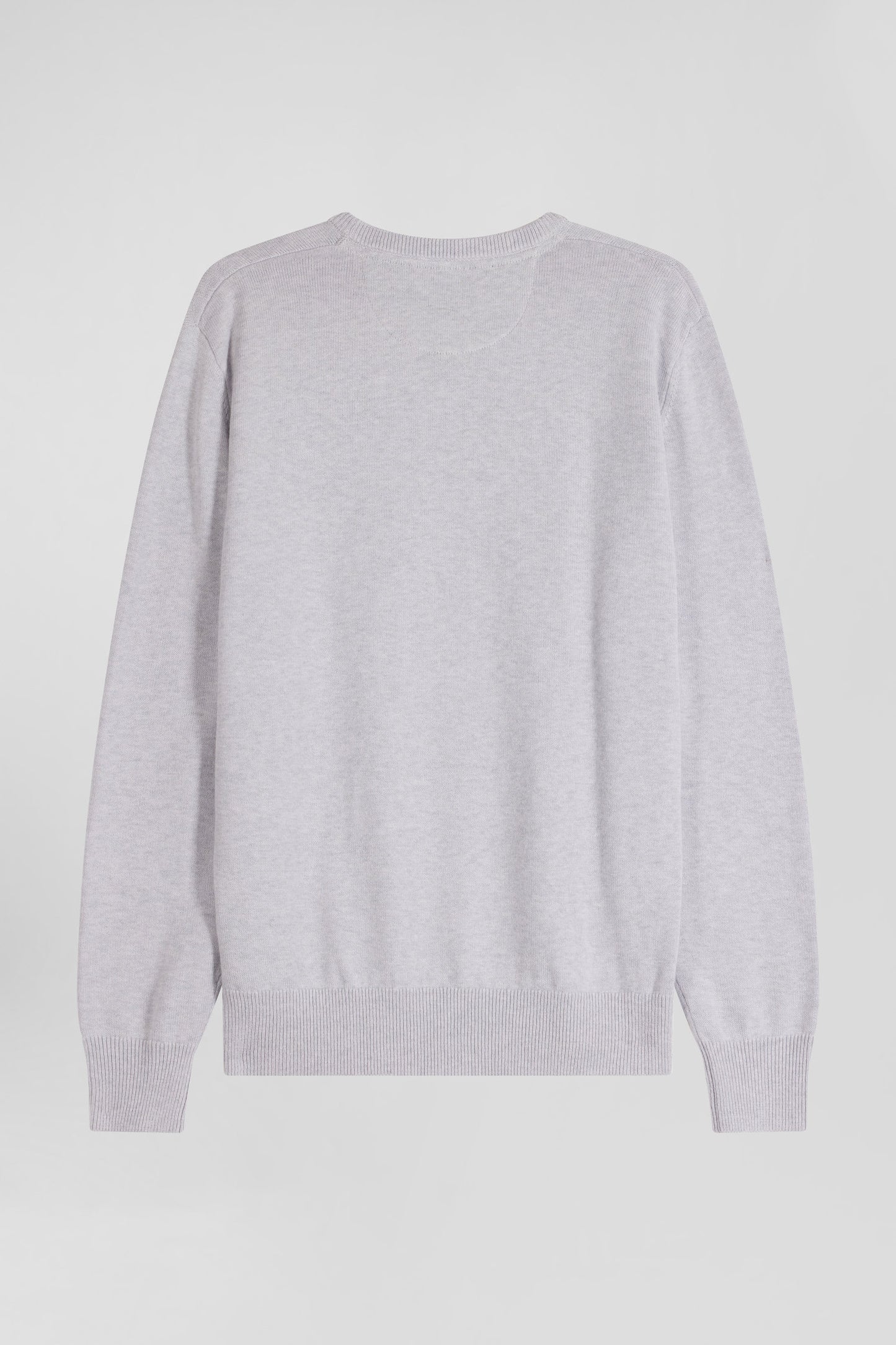 Pull col V en laine et coton gris coupe Regular