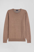 Pull col V en laine et coton marron coupe Regular