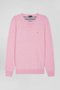 Pull col V en laine et coton rose coupe Regular