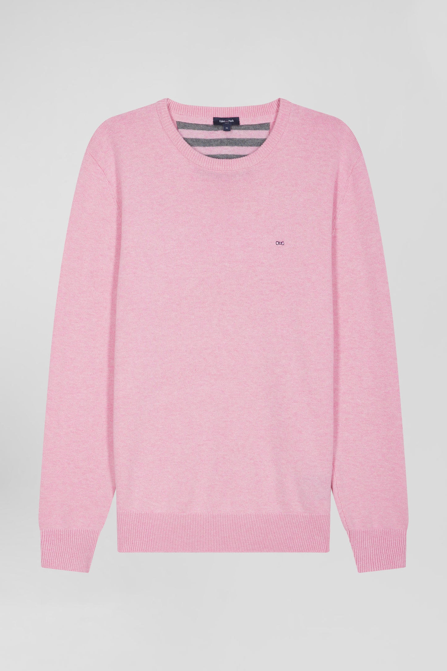 Pull col V en laine et coton rose coupe Regular