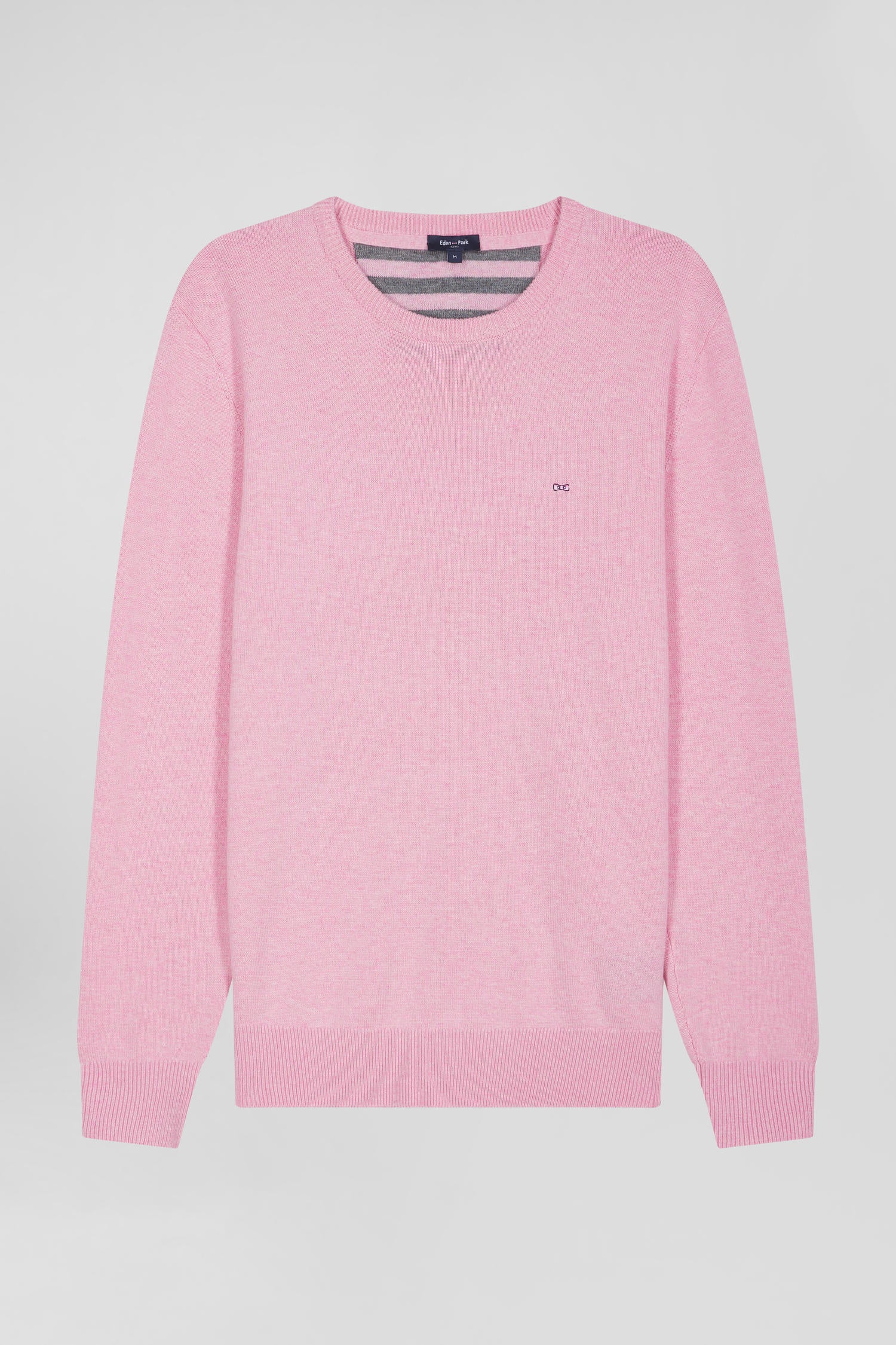 Pull col V en laine et coton rose coupe Regular